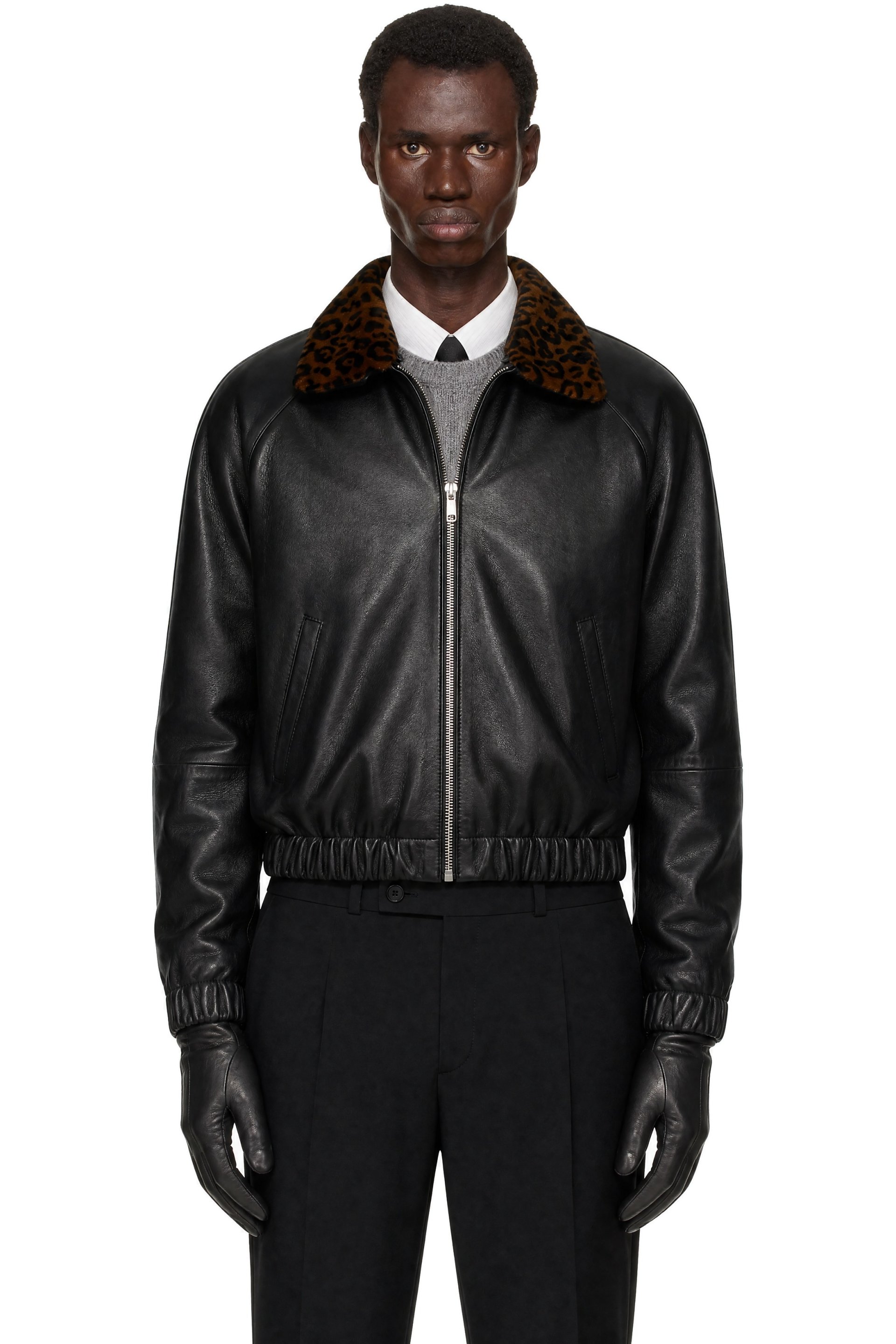 Ernest W. Baker - SSENSE Exclusive Black Leather Harrington Jacket