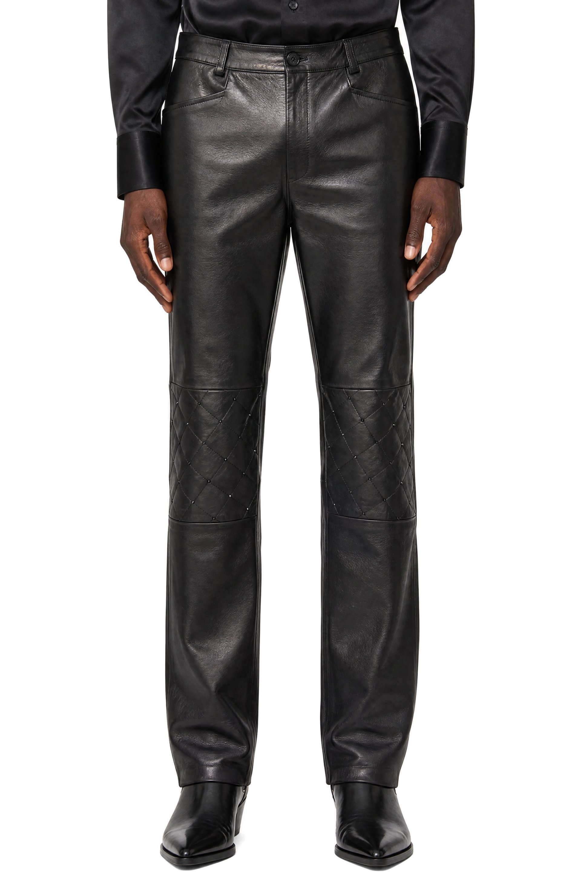 Ernest W. Baker - Black Swarovski Embellished Leather Trousers