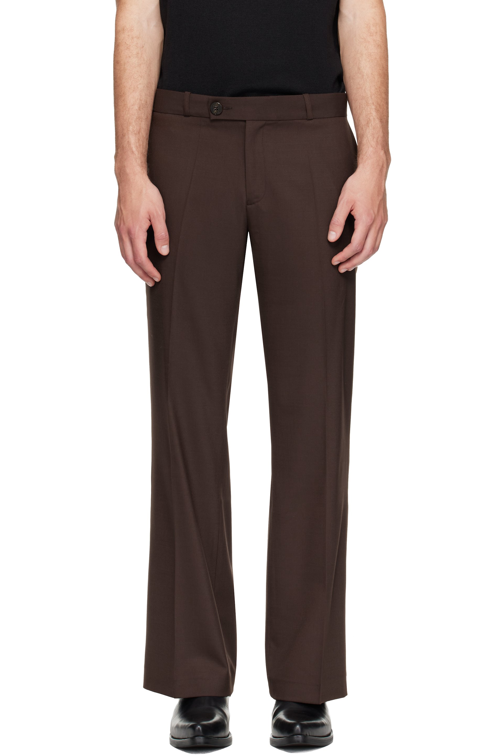 Ernest W. Baker - Brown Loose Fit Flare Trousers