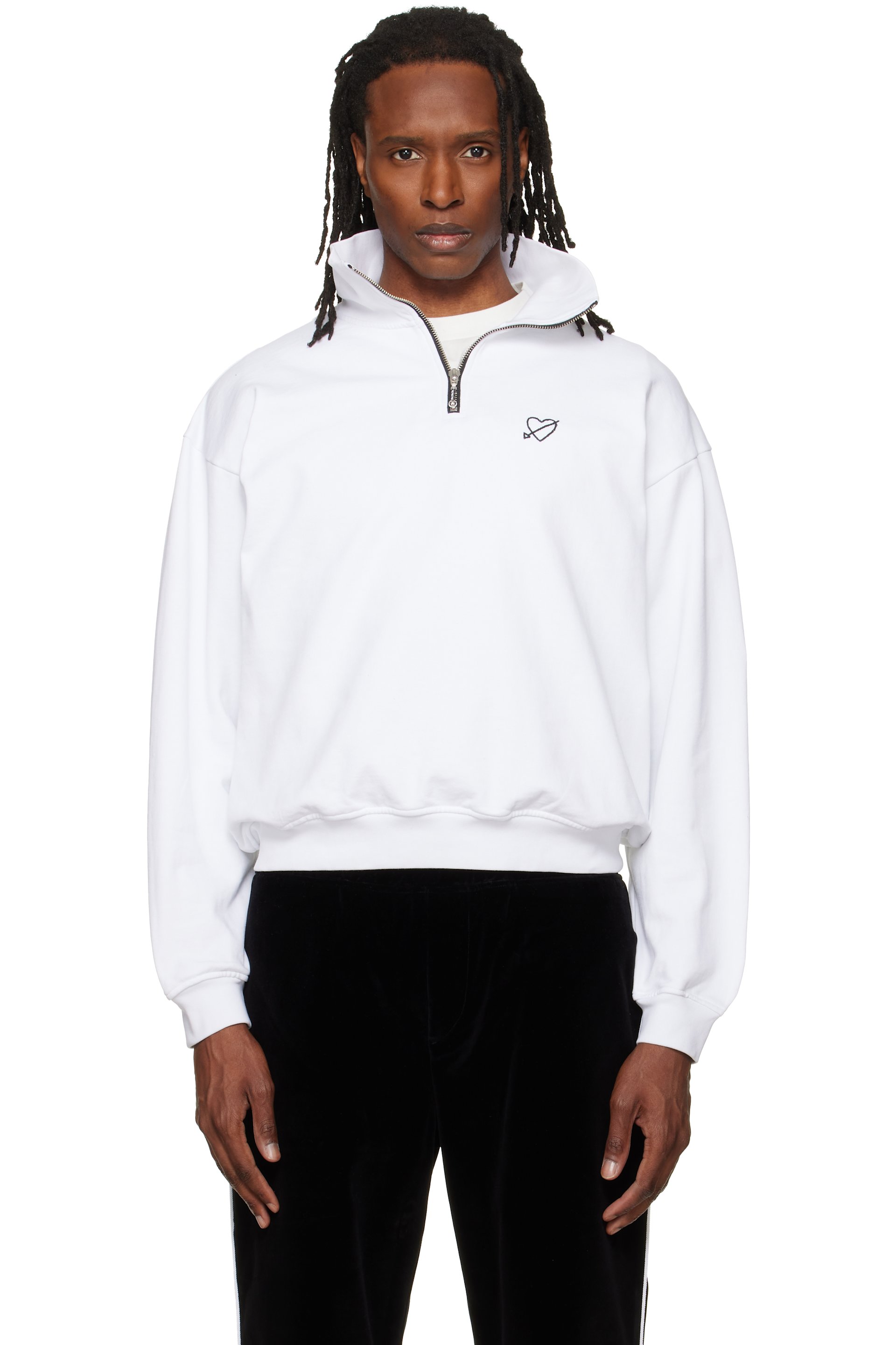 Ernest W. Baker - SSENSE Exclusive White Heart Half-Zip Sweatshirt