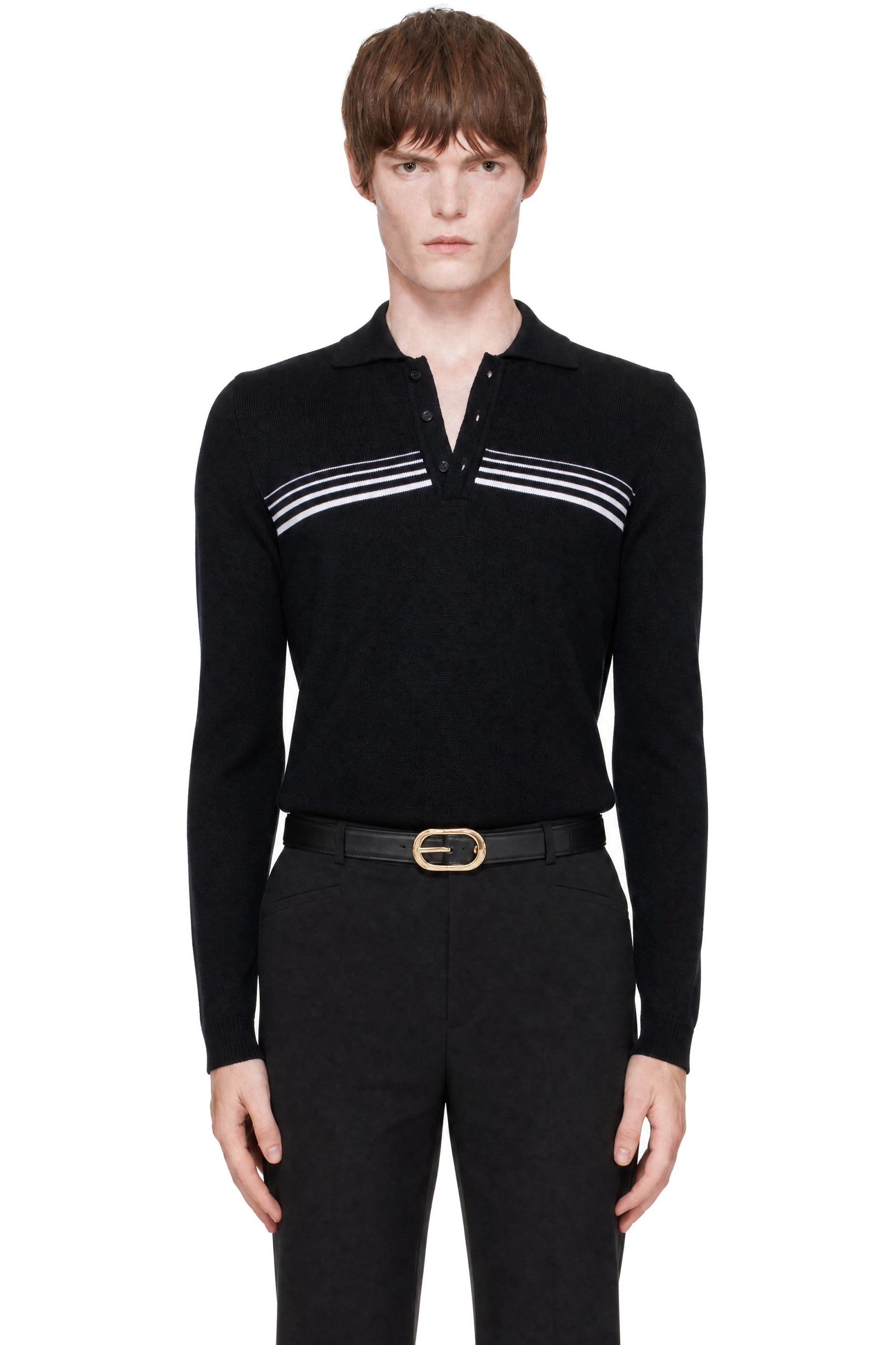Ernest W. Baker - Black Gradient Stripped Polo Sweater