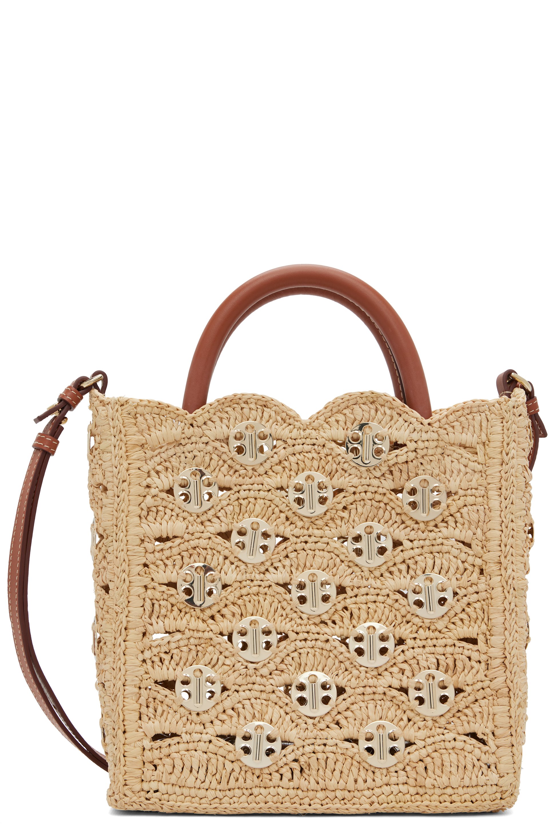 Rabanne - Beige & Brown Small Signature 1969 Discs Tote