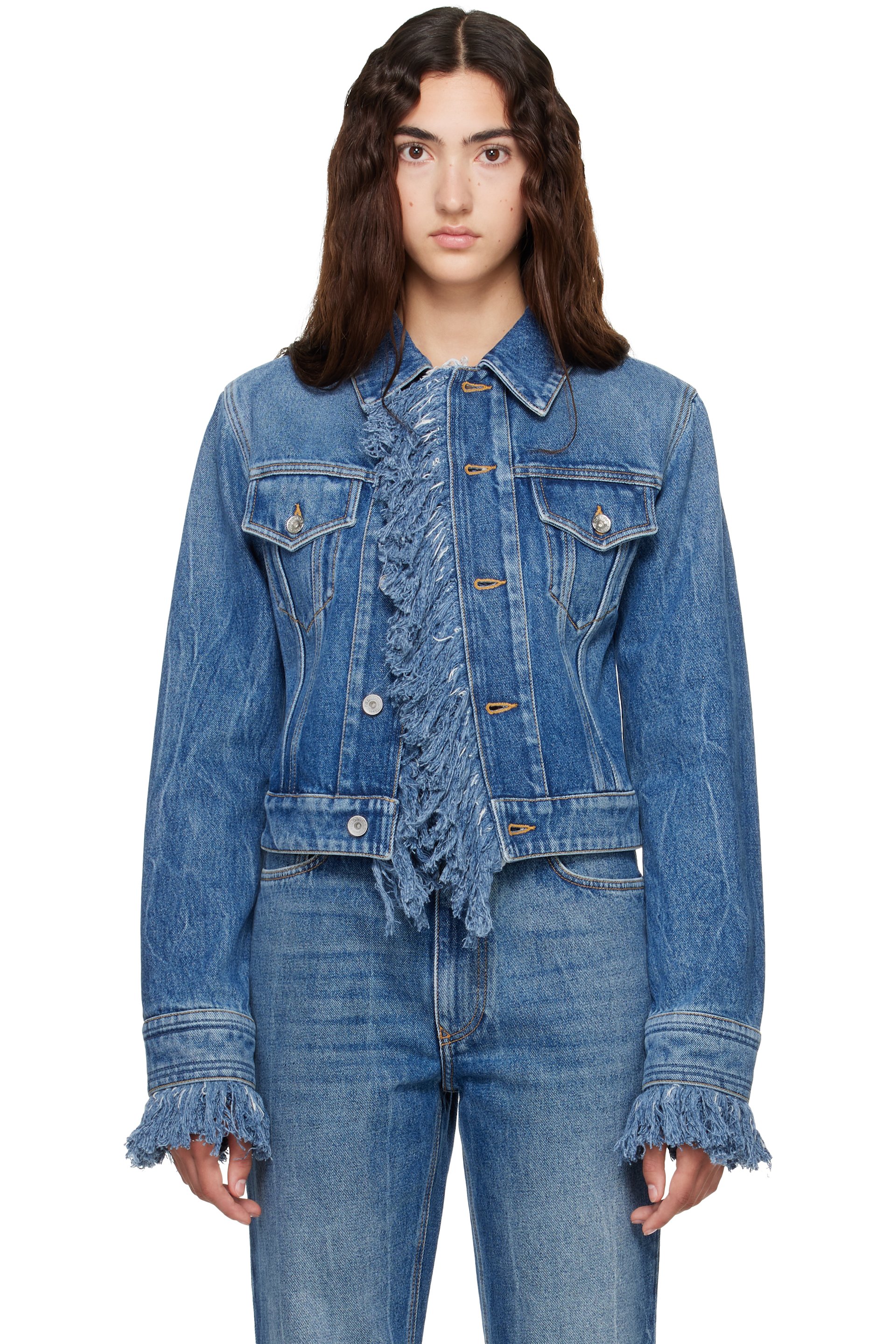 Rabanne - Blue Fitted Fringe Denim Jacket