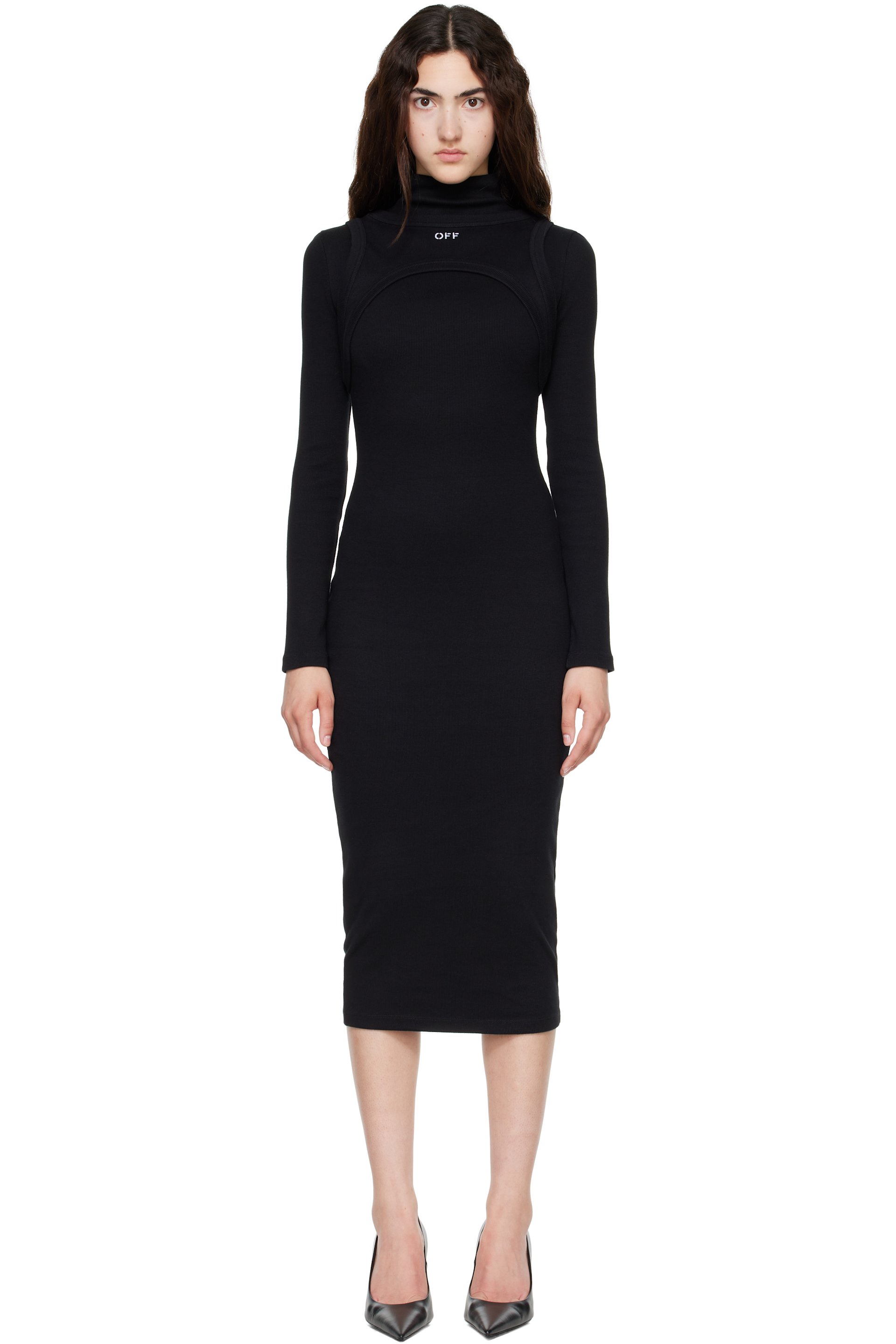 Off-White - Black Off Stamp Rib Round Maxi Dress