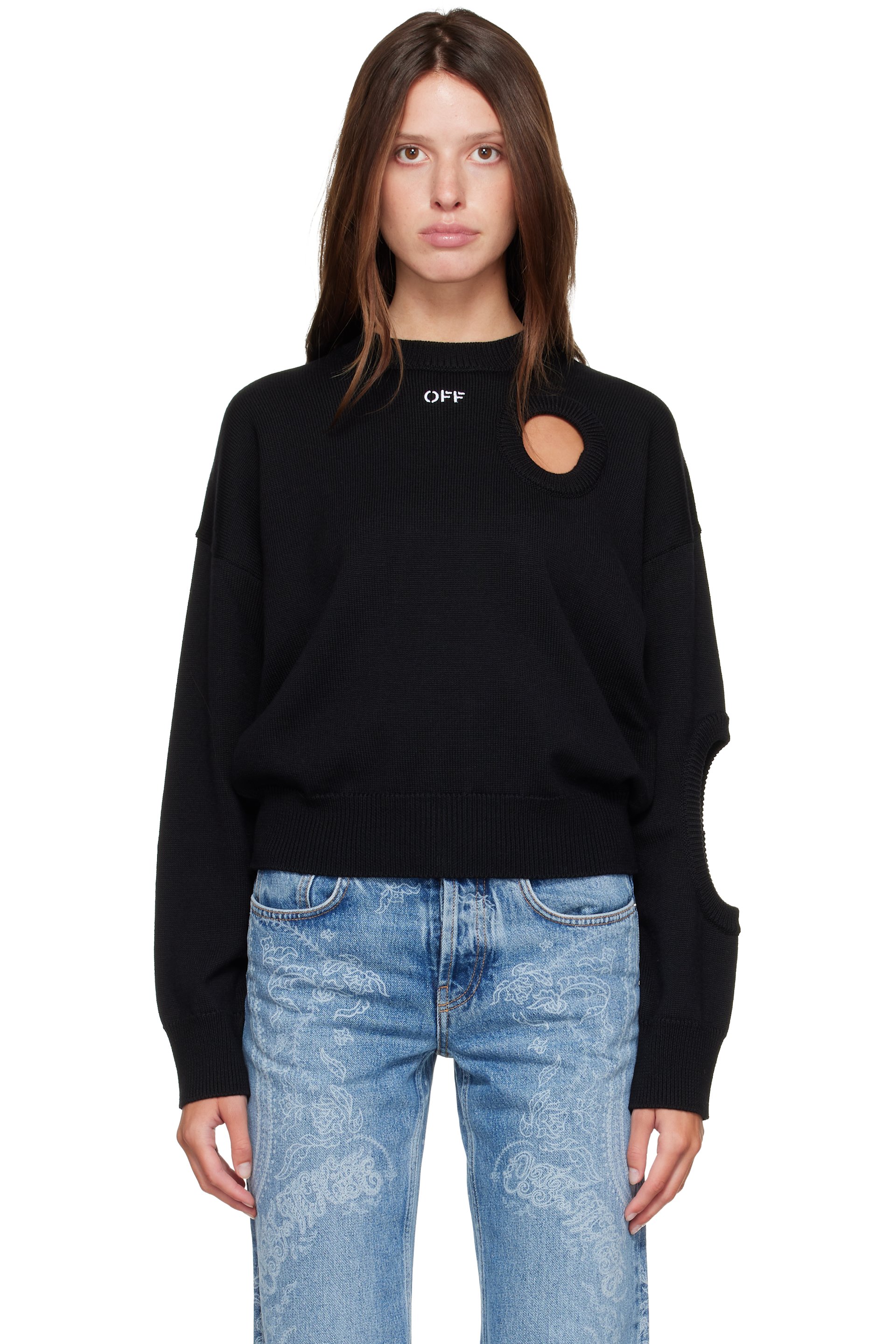 Off-White - Black Meteor Knit Crop Crew Sweater
