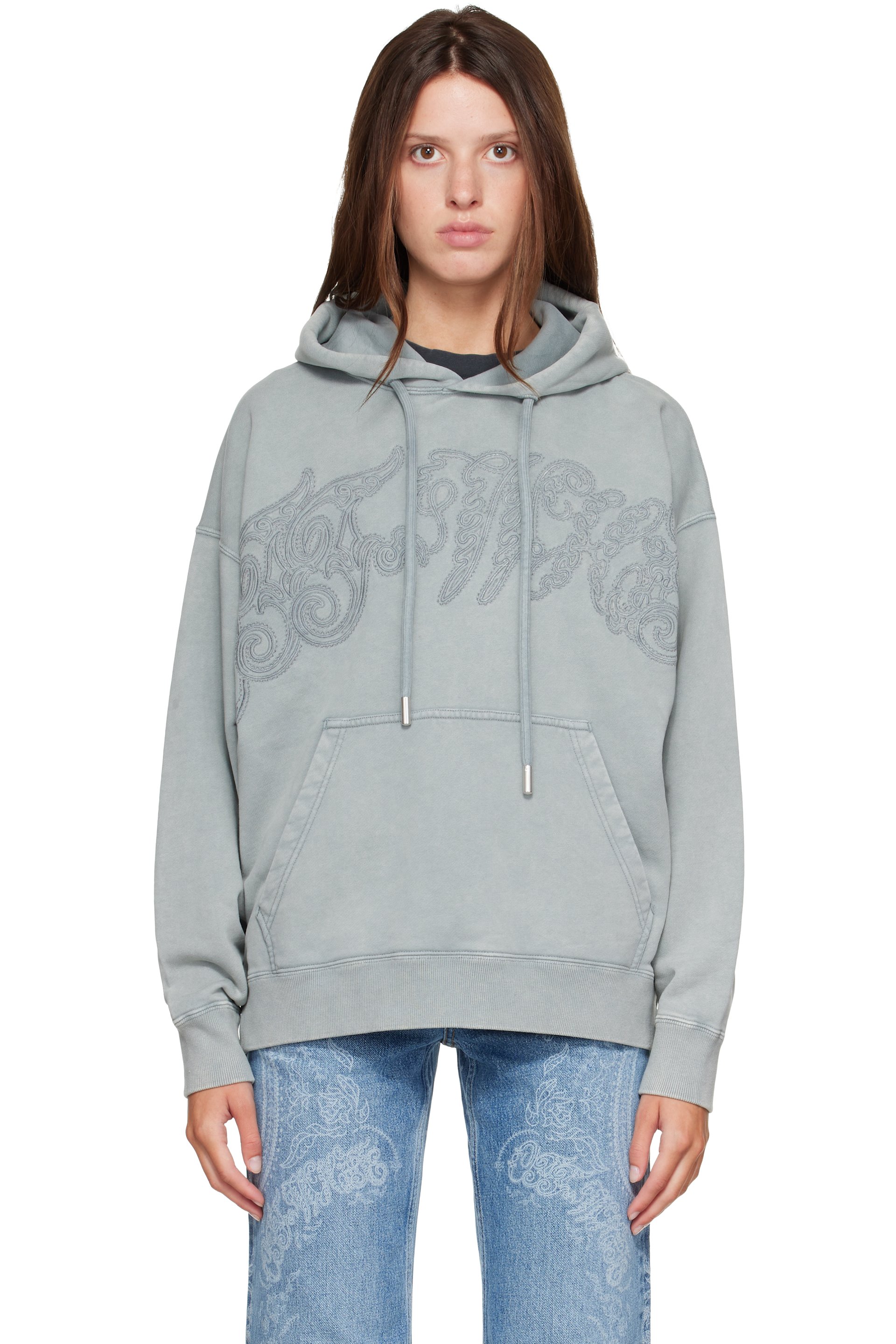 Off-White - Gray Embroidered Big Paisley Skate Hoodie