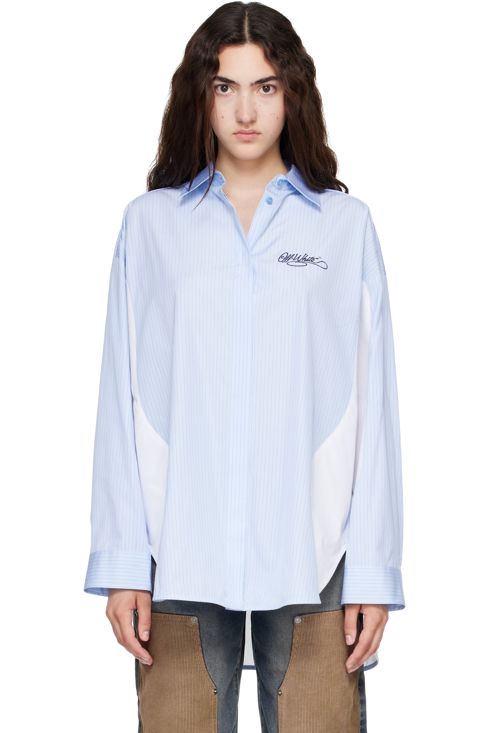 Off-White - Blue & White Mix Stripe Pop Lover Shirt