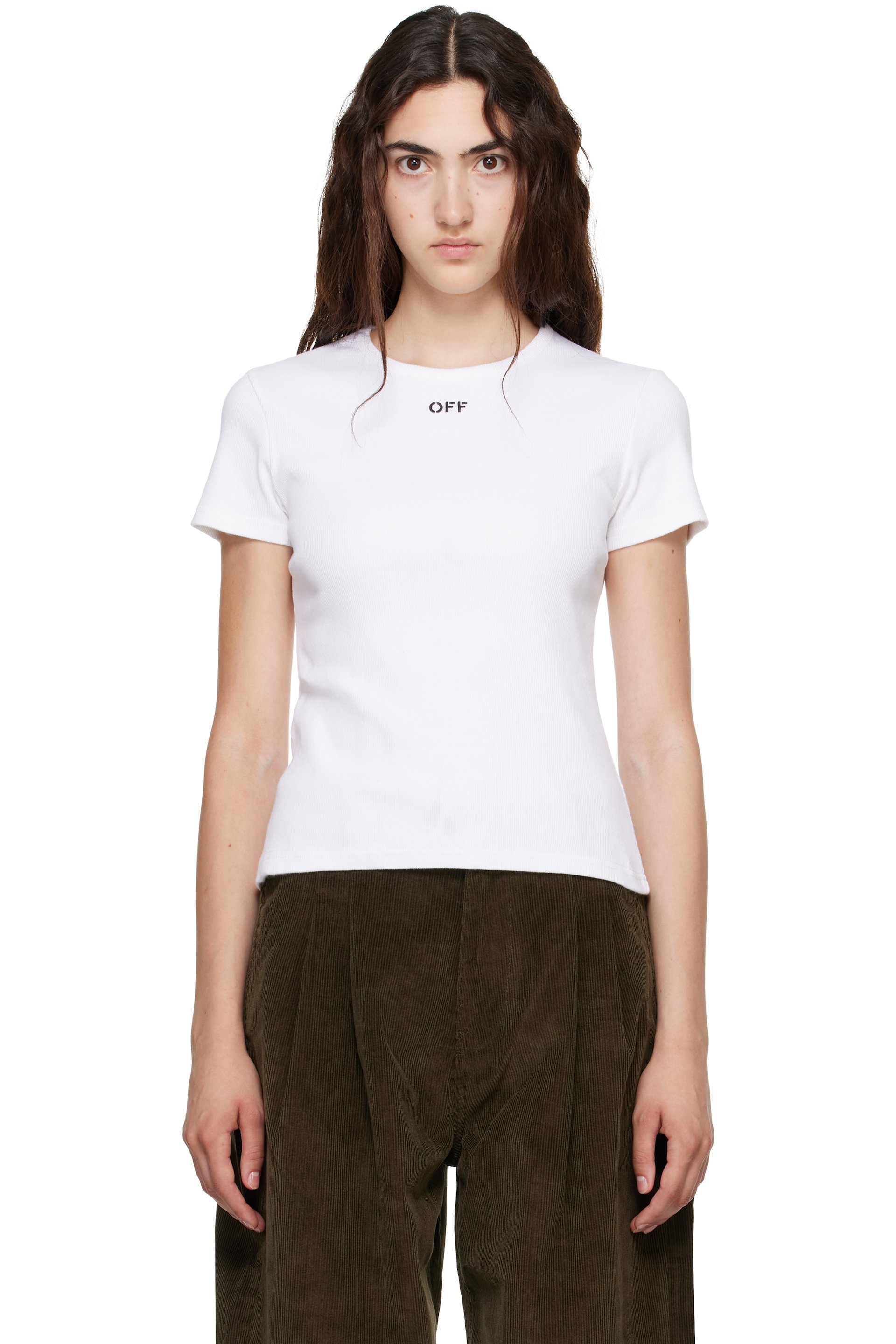 Off-White - White 'OFF' Stamp Rib Fitted T-shirt
