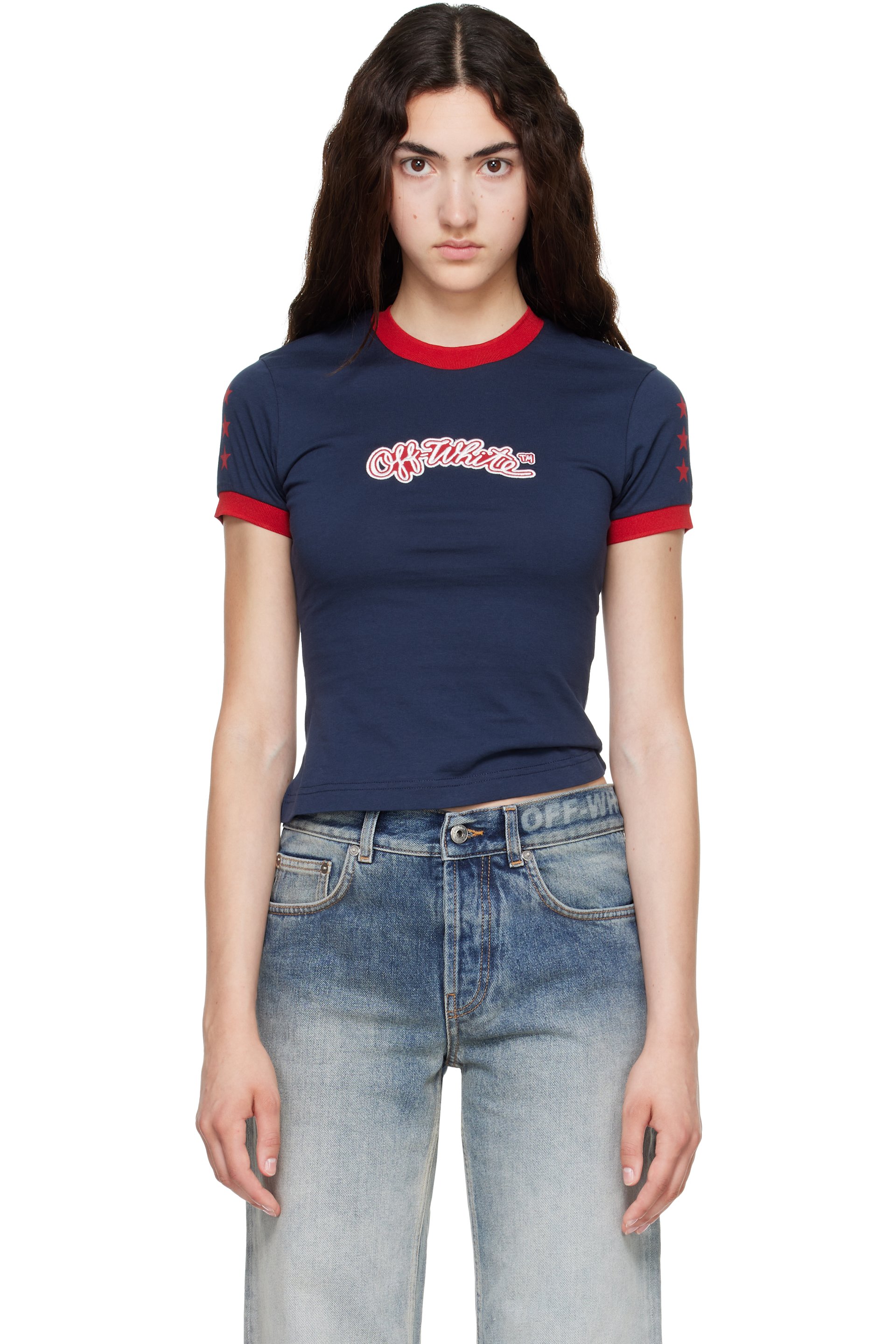 Off-White - Navy Star Fitted T-shirt