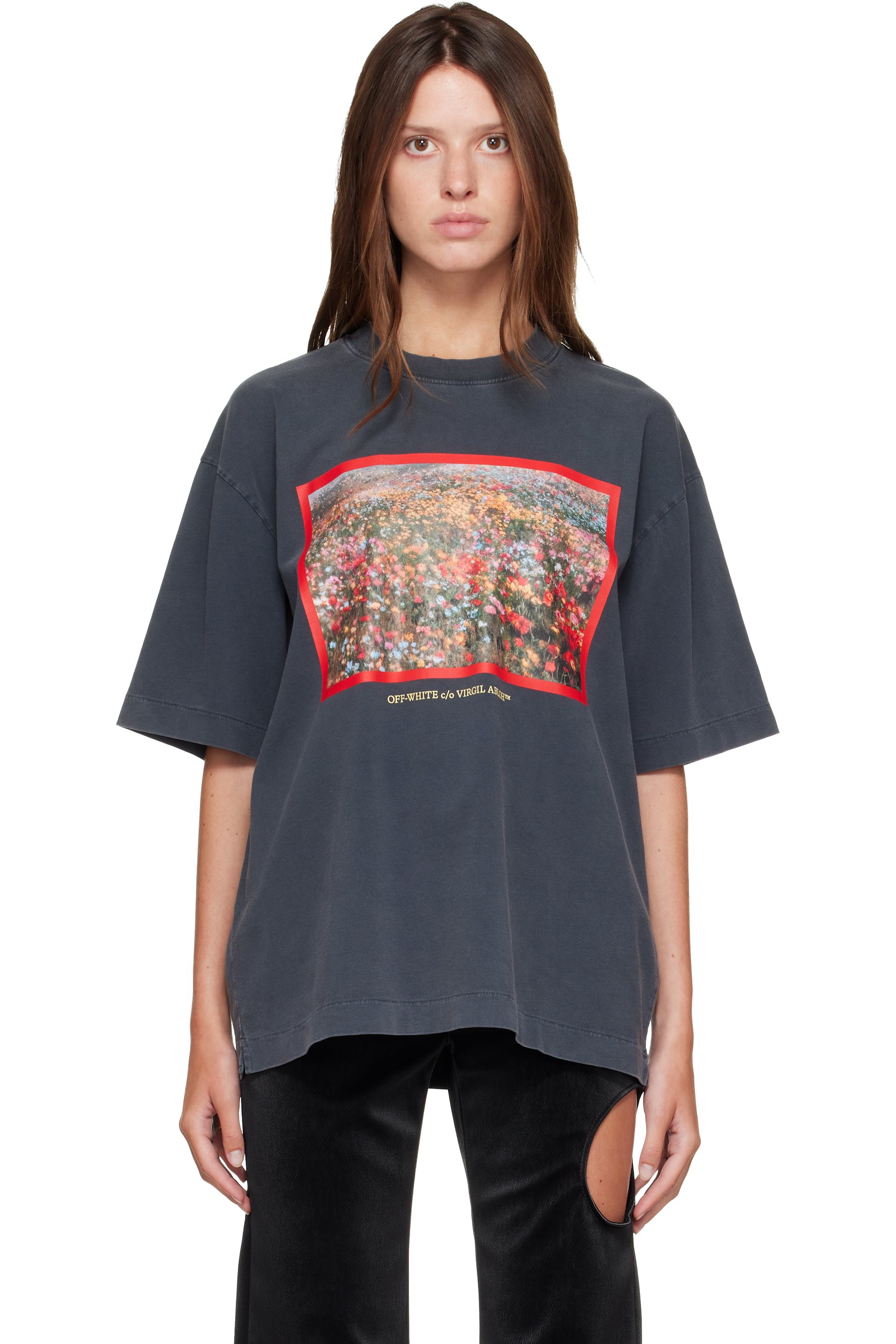 Off-White - Gray Flowers Field Skate T-shirt