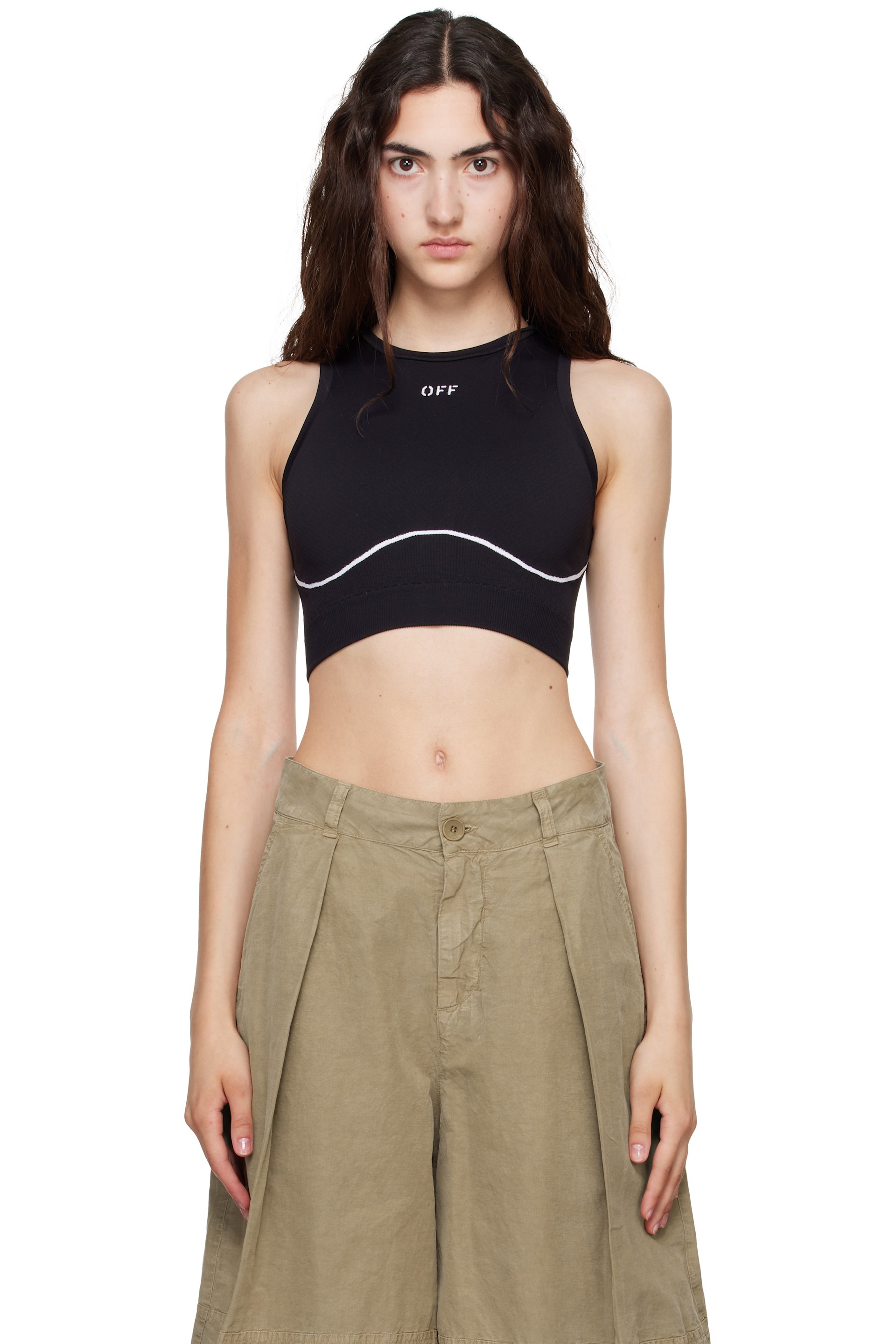 Off-White - Black 'OFF' Stamp Seamless Crop Top