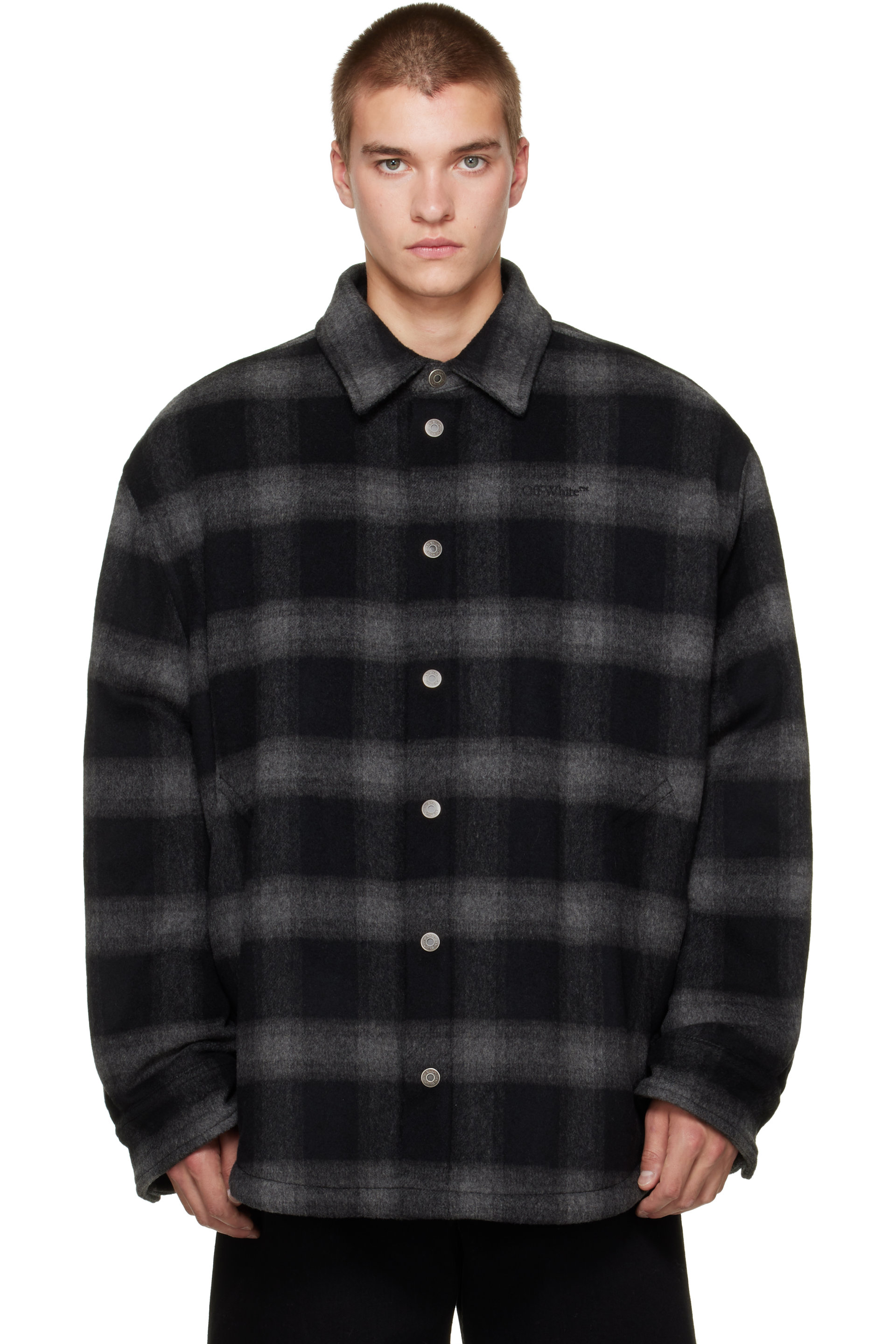 Off-White - Blouson de style surchemise rembourré noir en laine