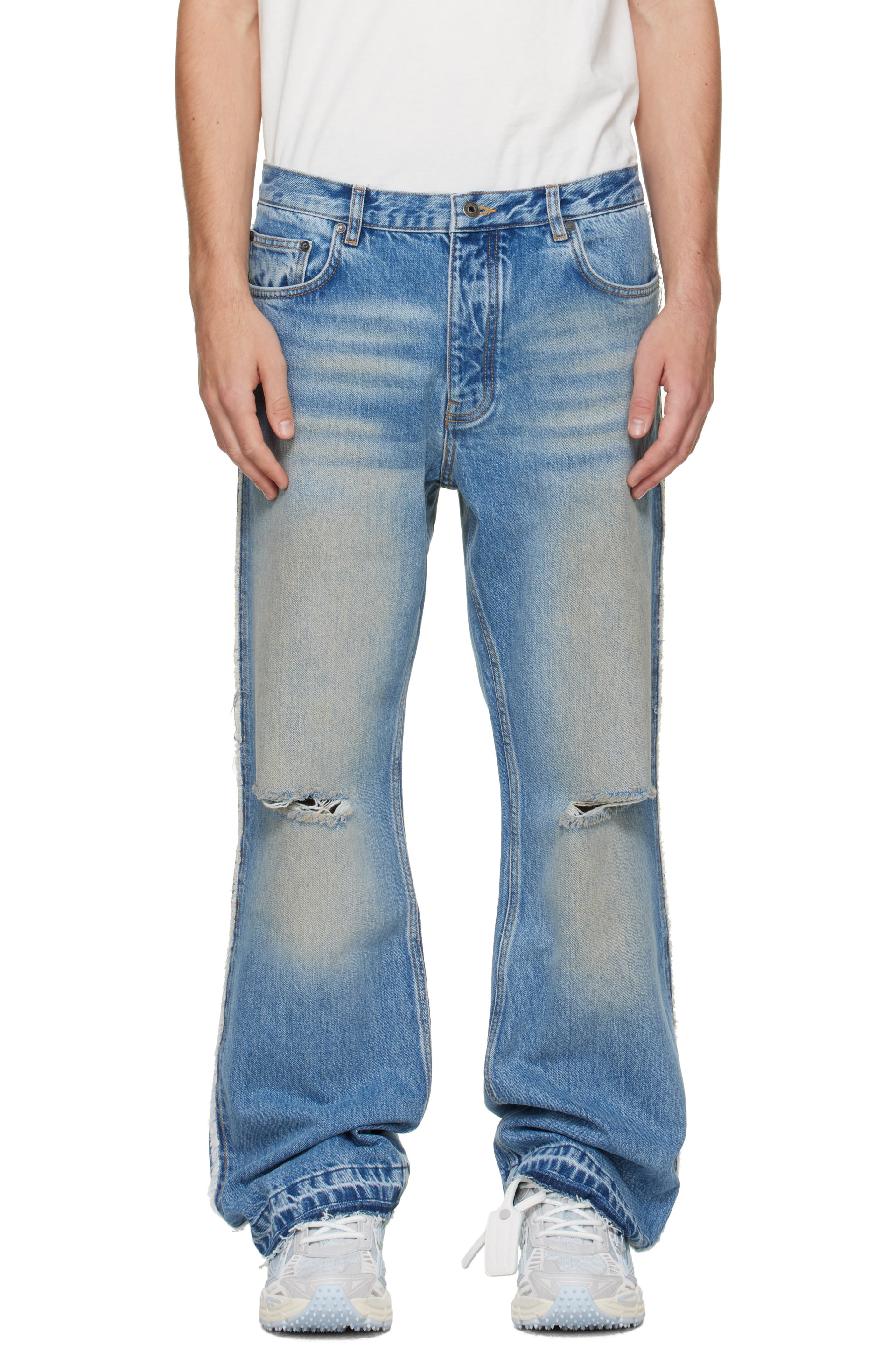 Off-White - Blue Half Arrow Ripped Slim Relax Jeans