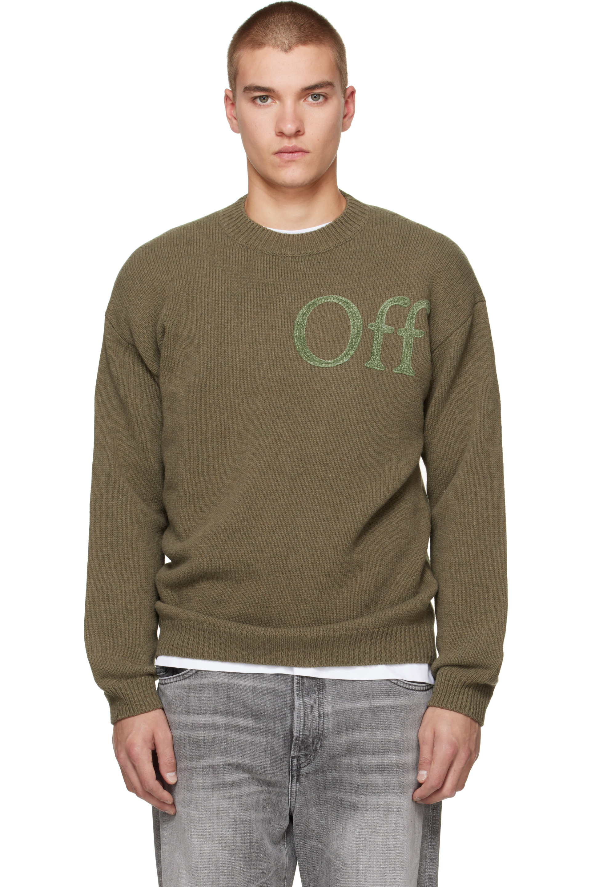 Off-White - カーキ Bookish Shared Knit クルーネックセーター