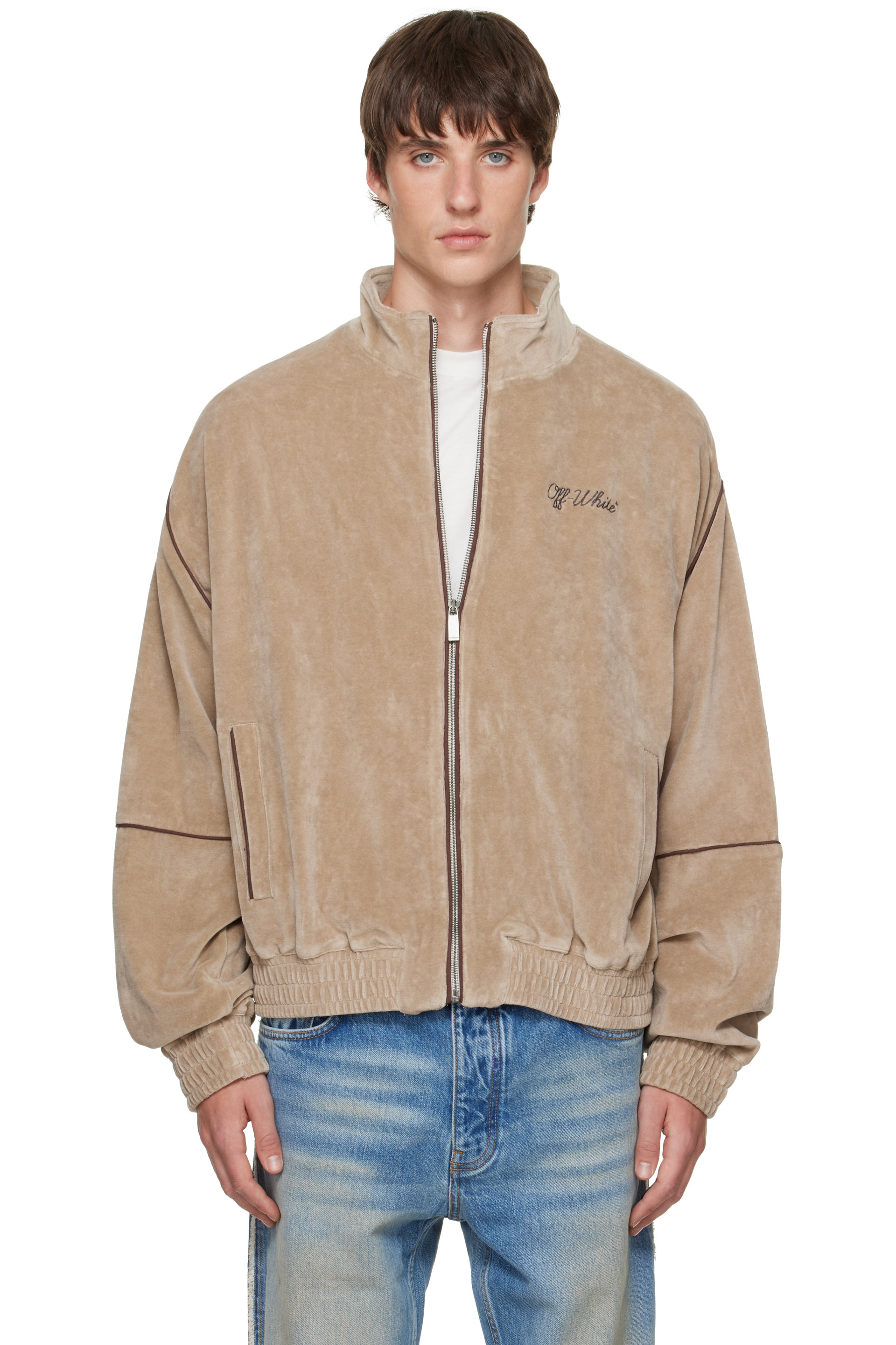 Off-White - Beige Script Logo Lounge Relax Track Jacket