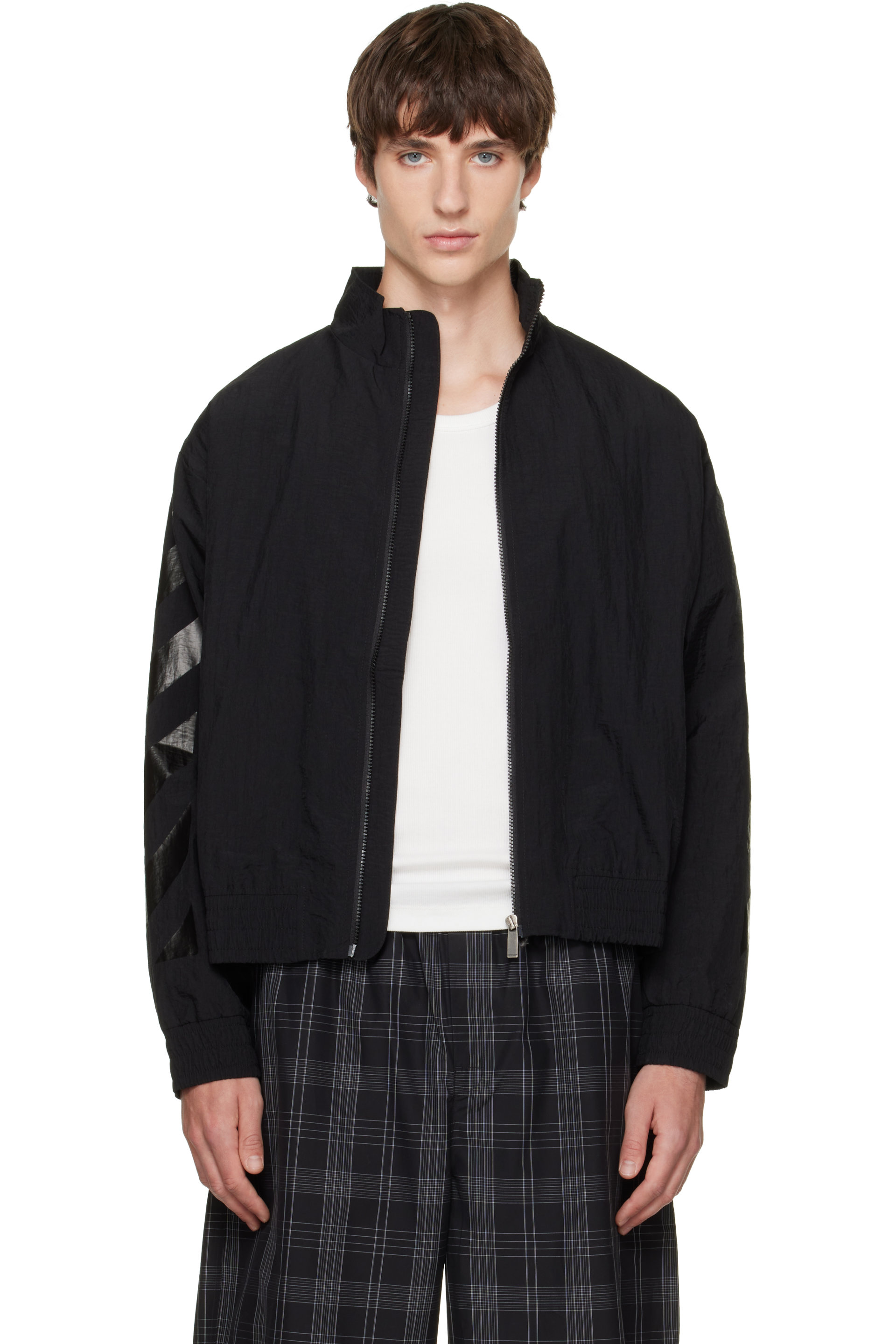 Off-White - Black Glossy Arrow Nylon Relax Track Jacket