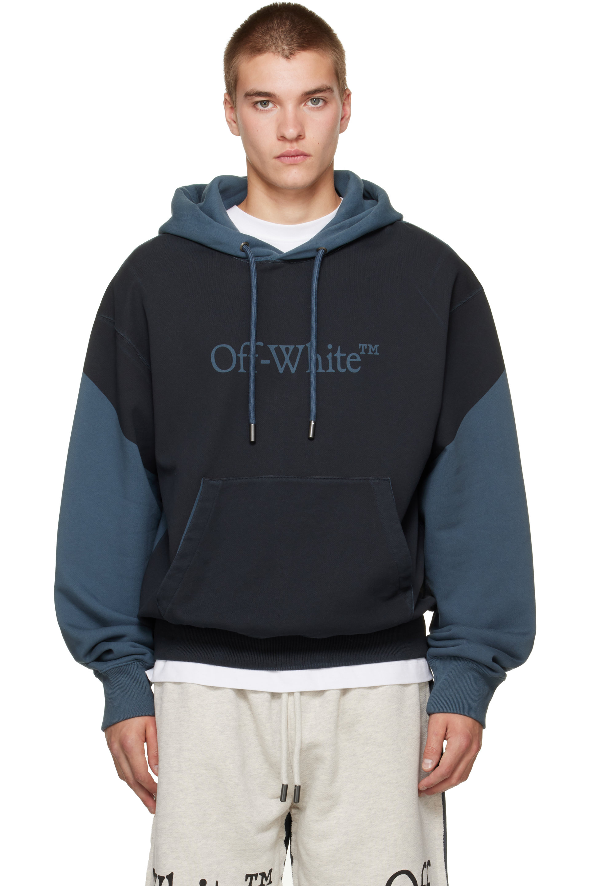 Off-White - Pull à capuche bleu à logo surdimensionné