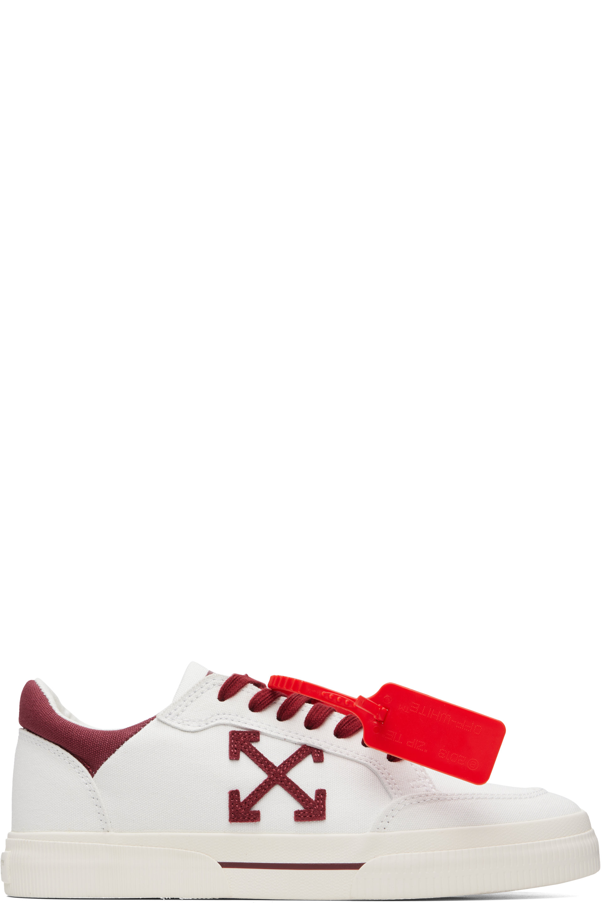 Off-White - White & Burgundy Vulc Low Canvas Sneakers