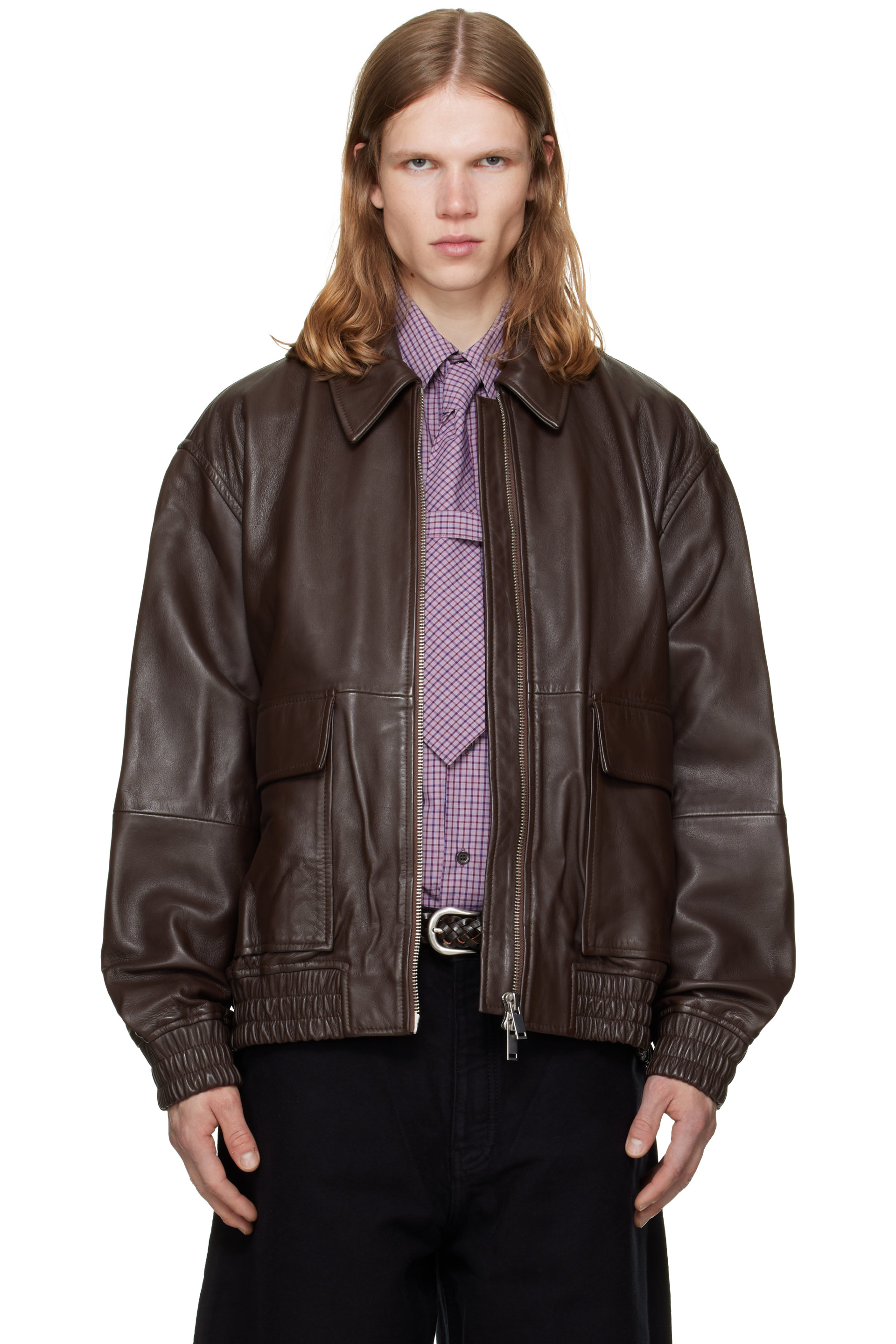 Studio Nicholson - Brown Piston Leather Jacket