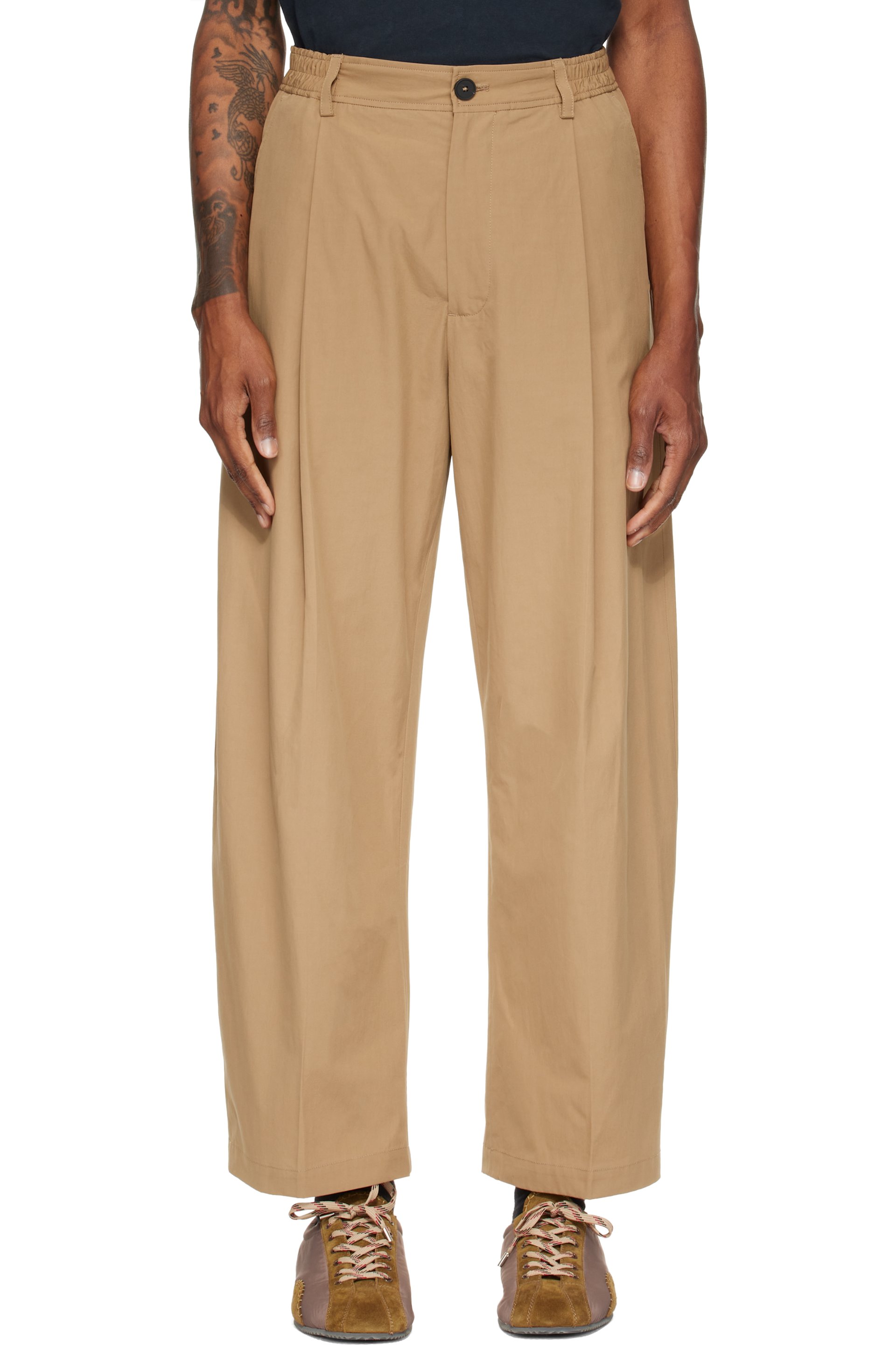 Studio Nicholson - Tan Shire Cotton Pleated Trousers