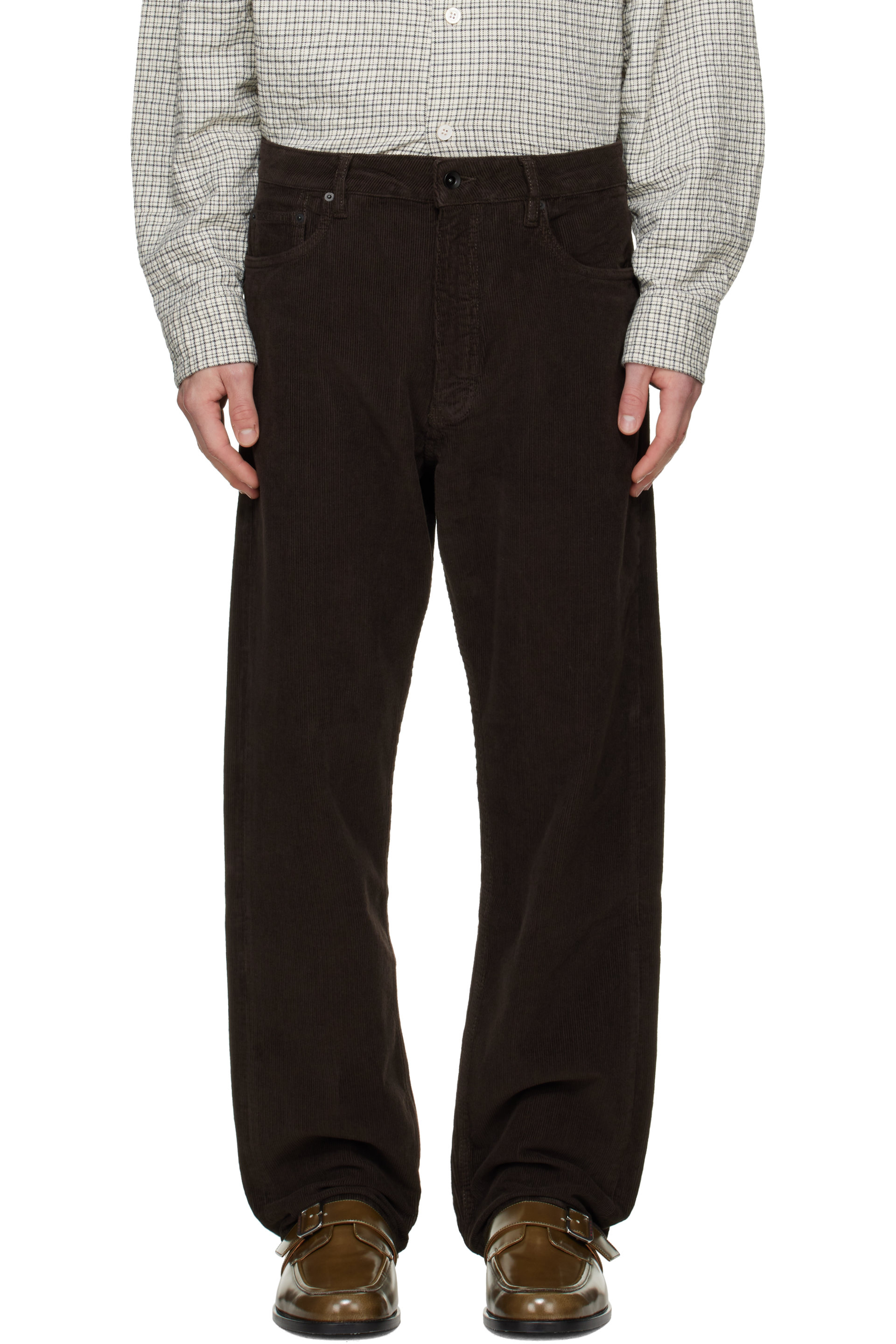 Studio Nicholson - Pantalon droit Riso brun en vvelours côtelé