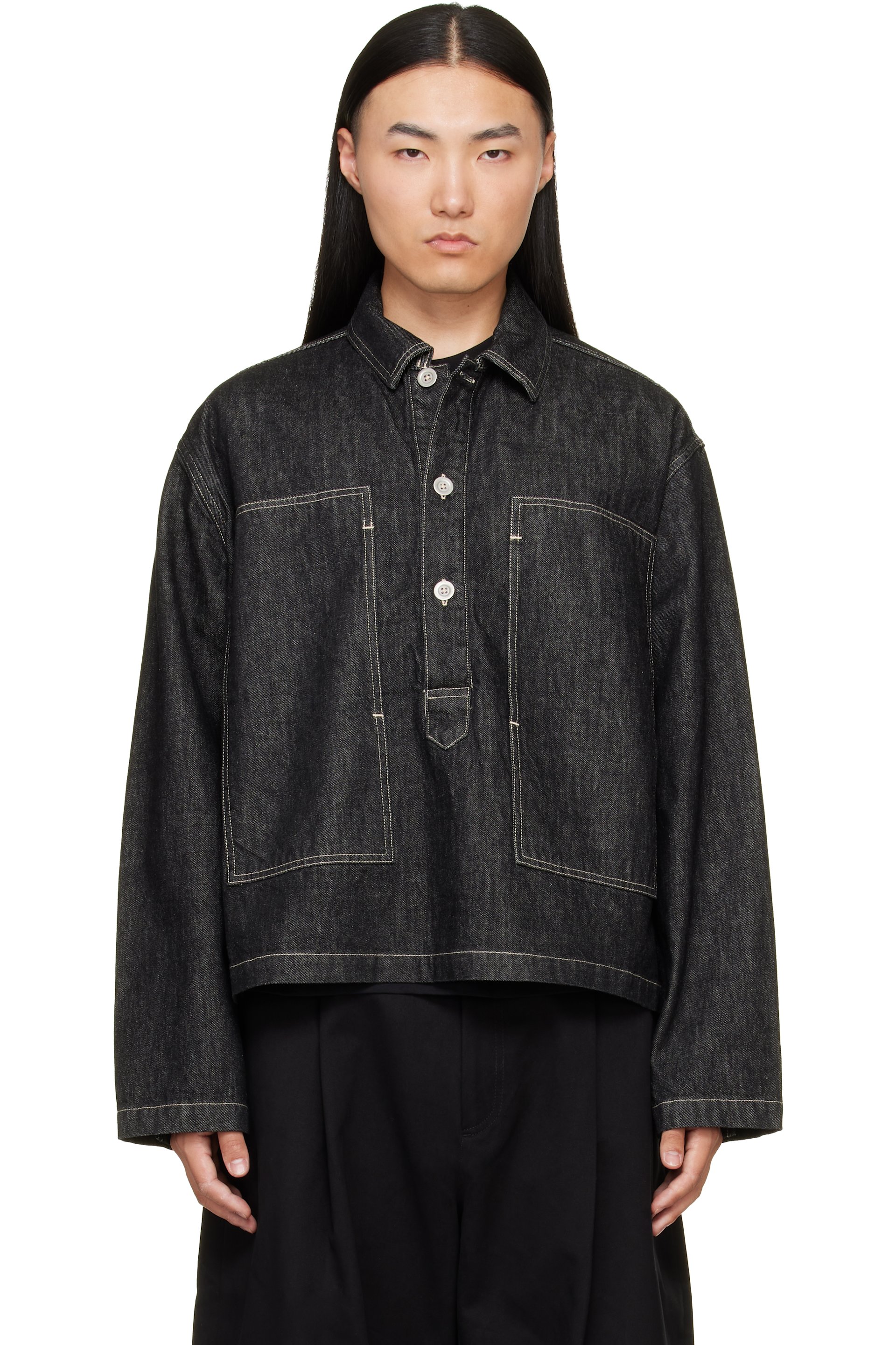 Studio Nicholson - Polo chemise York noire en denim