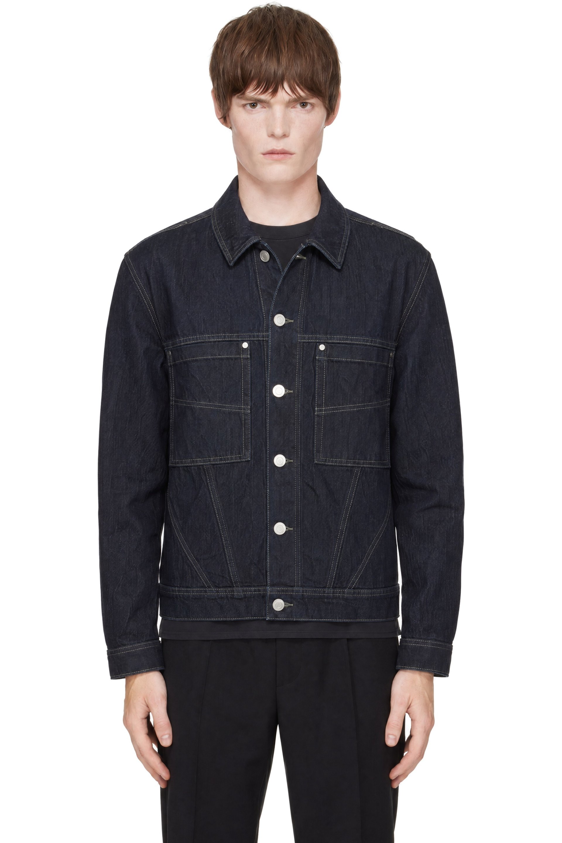 LGN Louis Gabriel Nouchi - Blouson camionneur bleu marine en denim