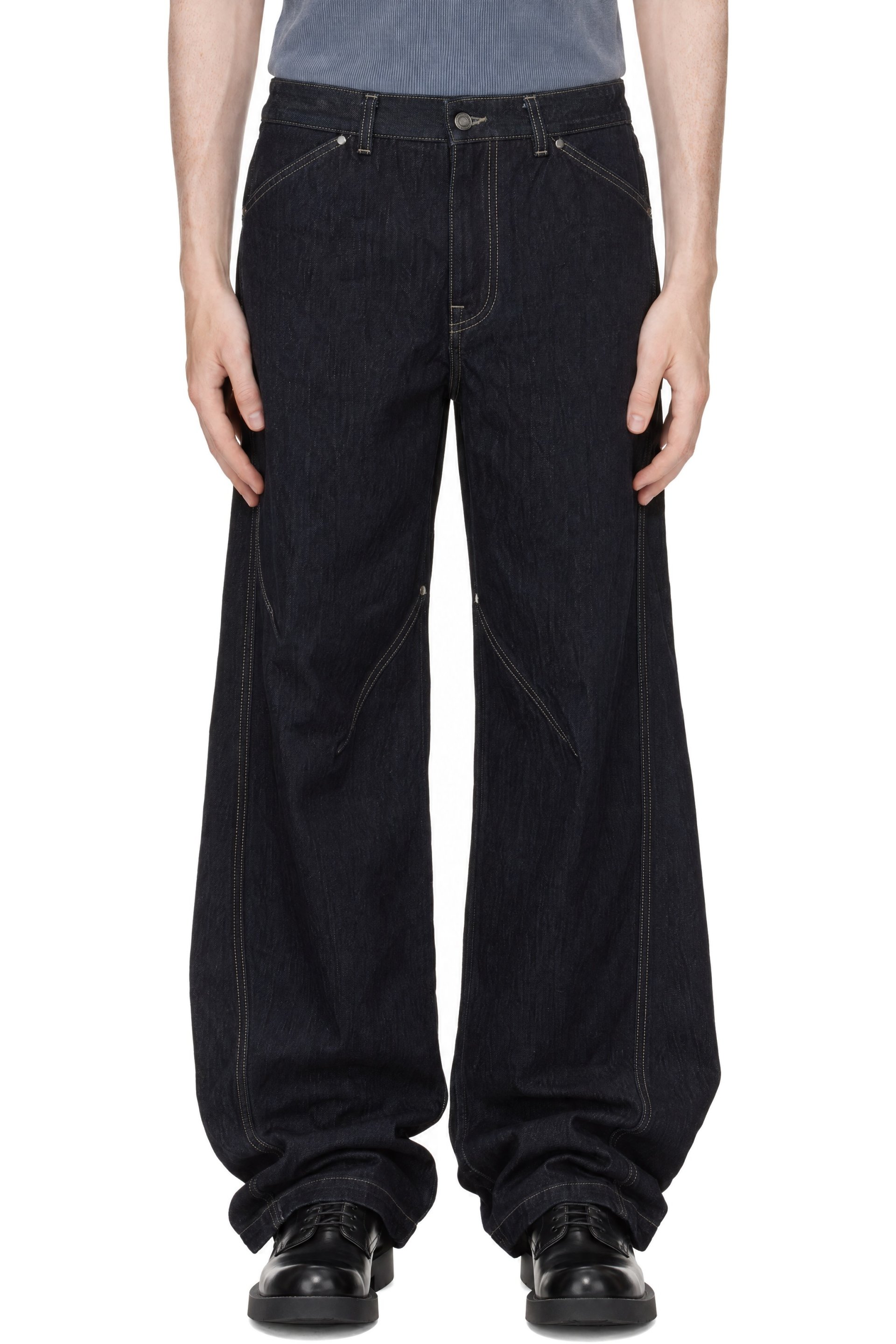 LGN Louis Gabriel Nouchi - Indigo Straight Leg Pleat Denim Jeans