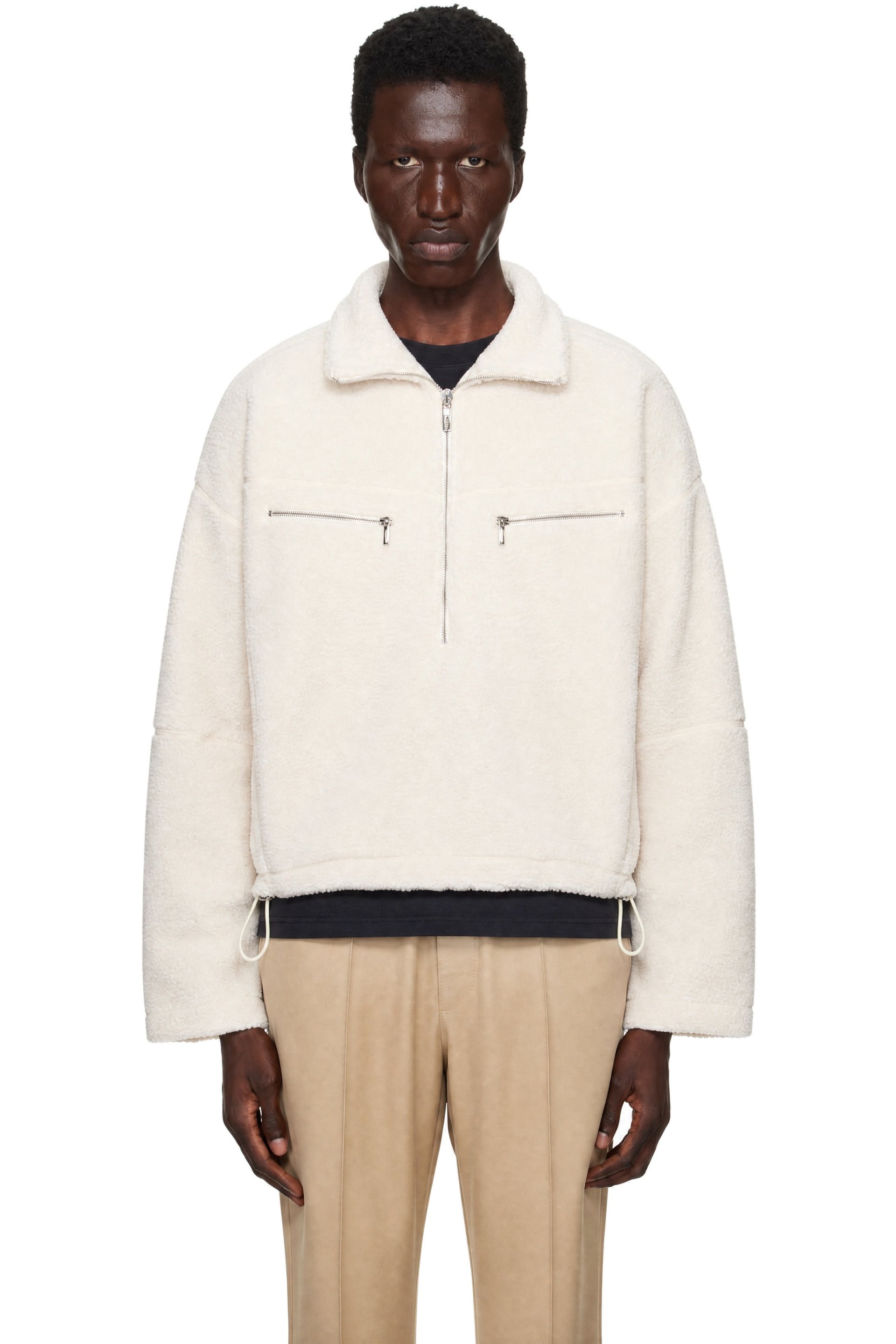 LGN Louis Gabriel Nouchi - Pull molletonné blanc cassé à demi-glissière