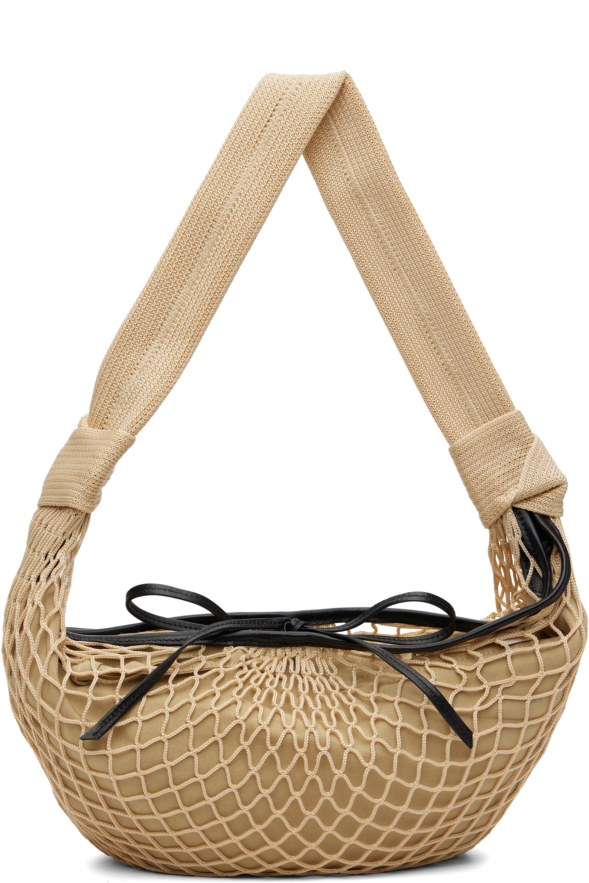 LEMAIRE - Sac Croissant beige en filet ajouré par Filt