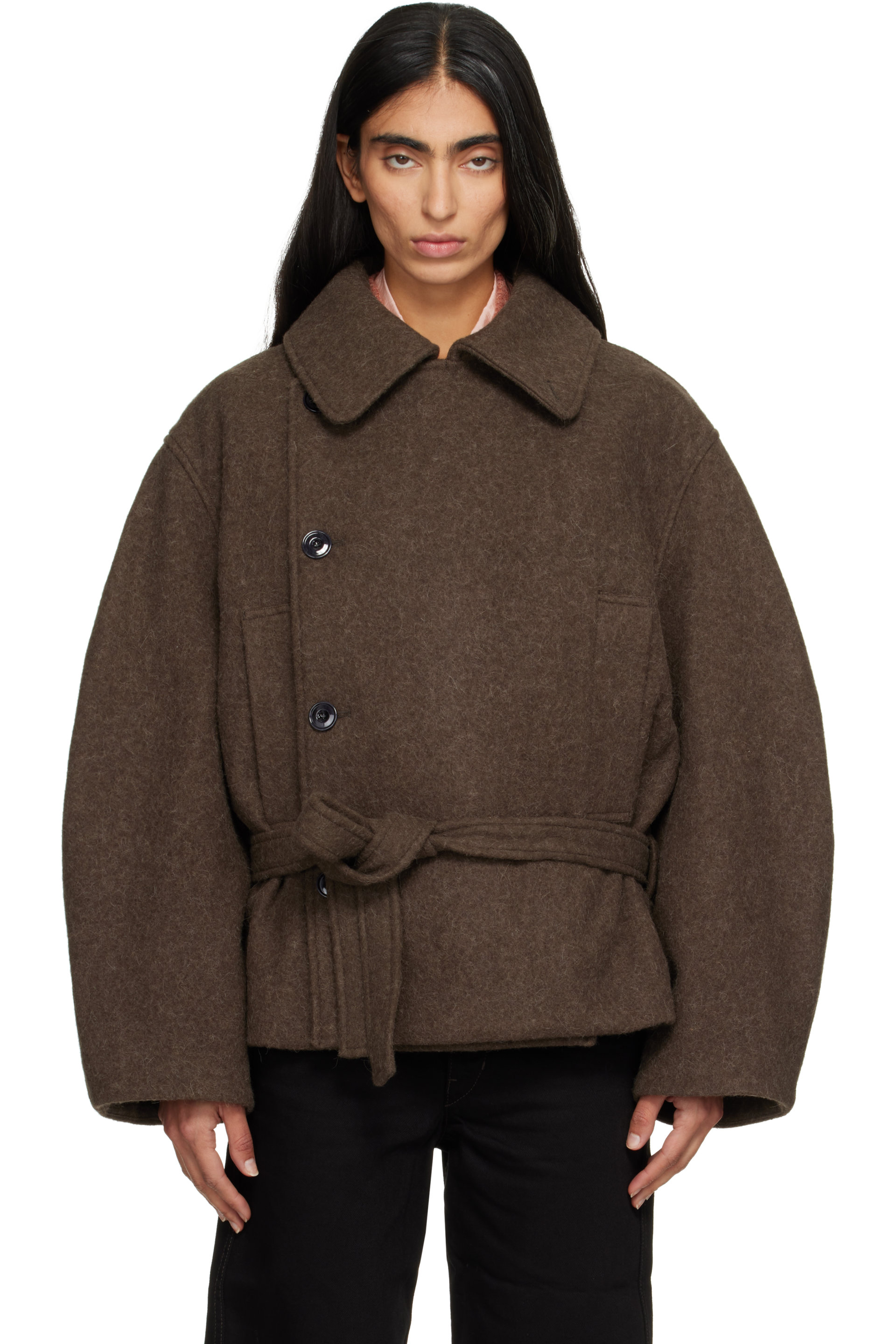 LEMAIRE - Brown Short Wrap Coat
