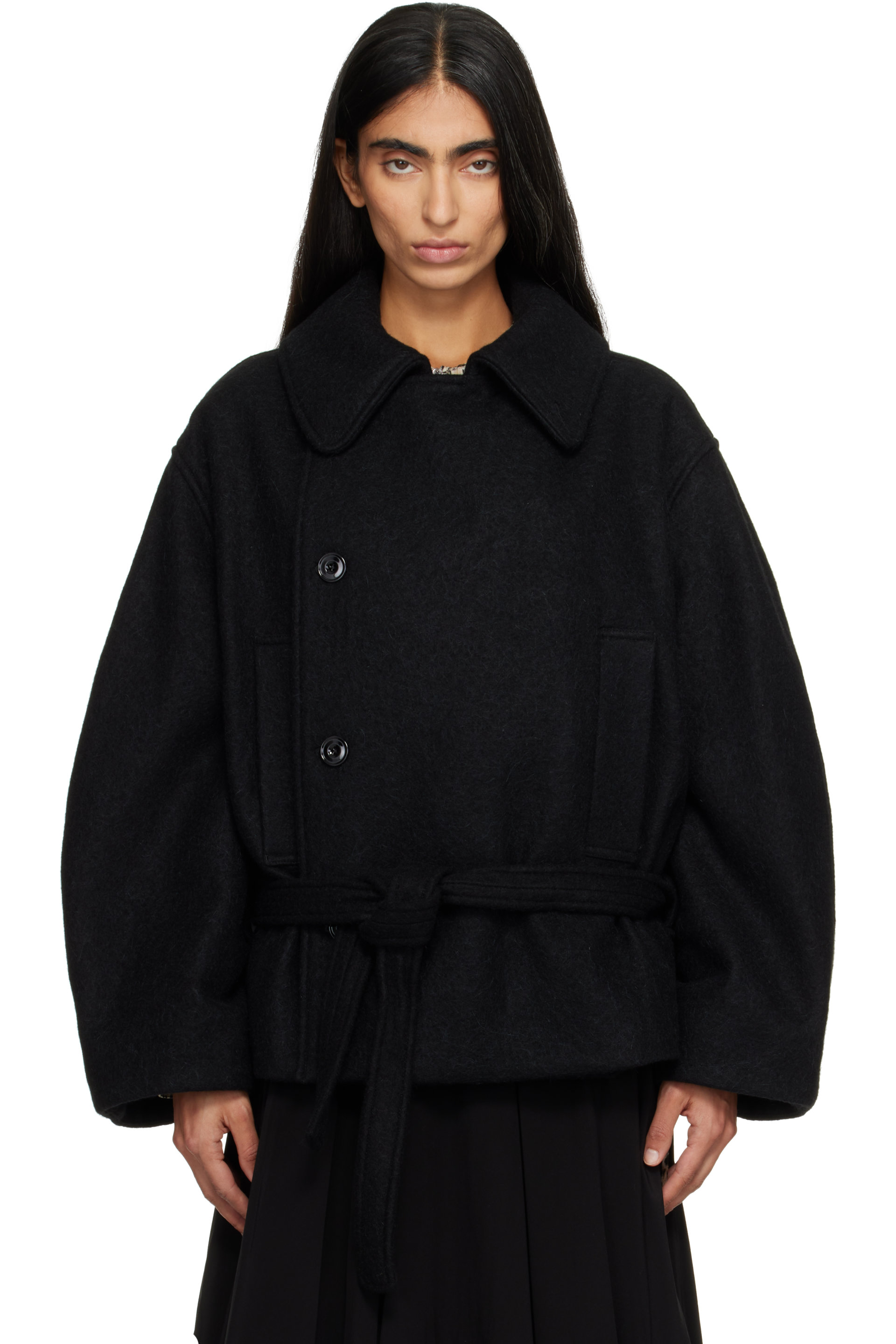LEMAIRE - Black Short Wrap Coat