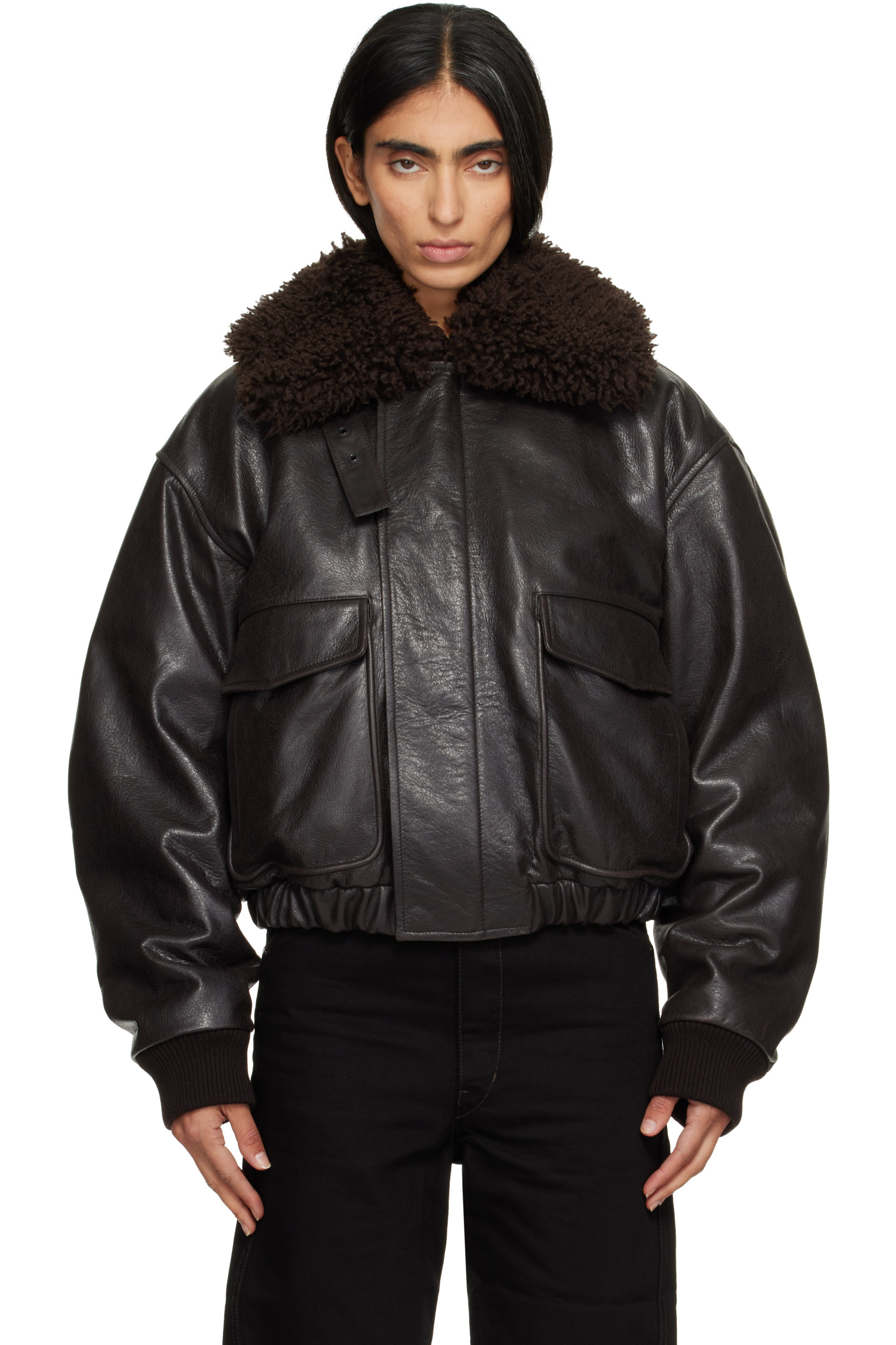 LEMAIRE - Brown Leather Pilot Blouson Jacket