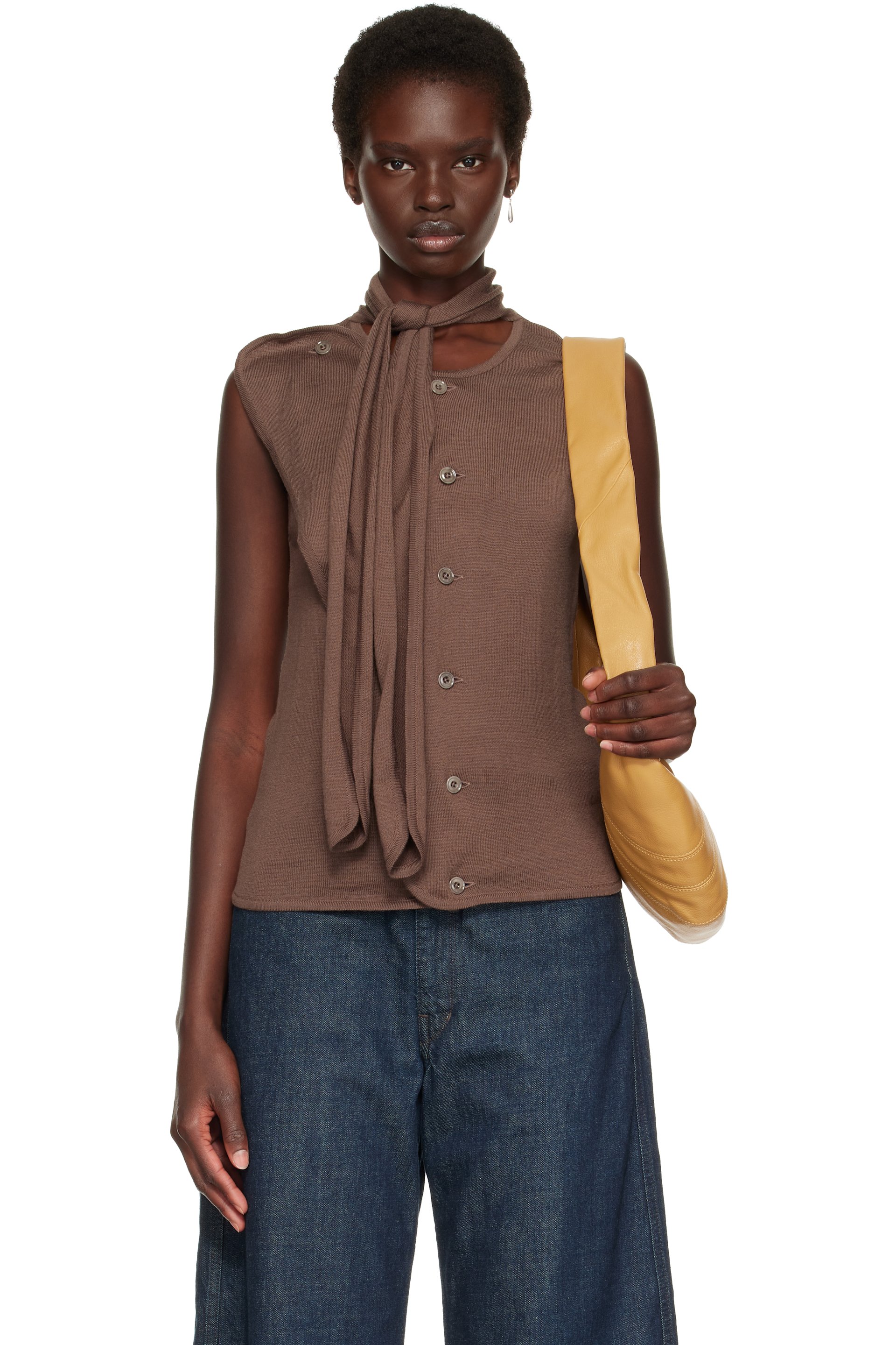 LEMAIRE - Brown Asymmetrical Cardigan