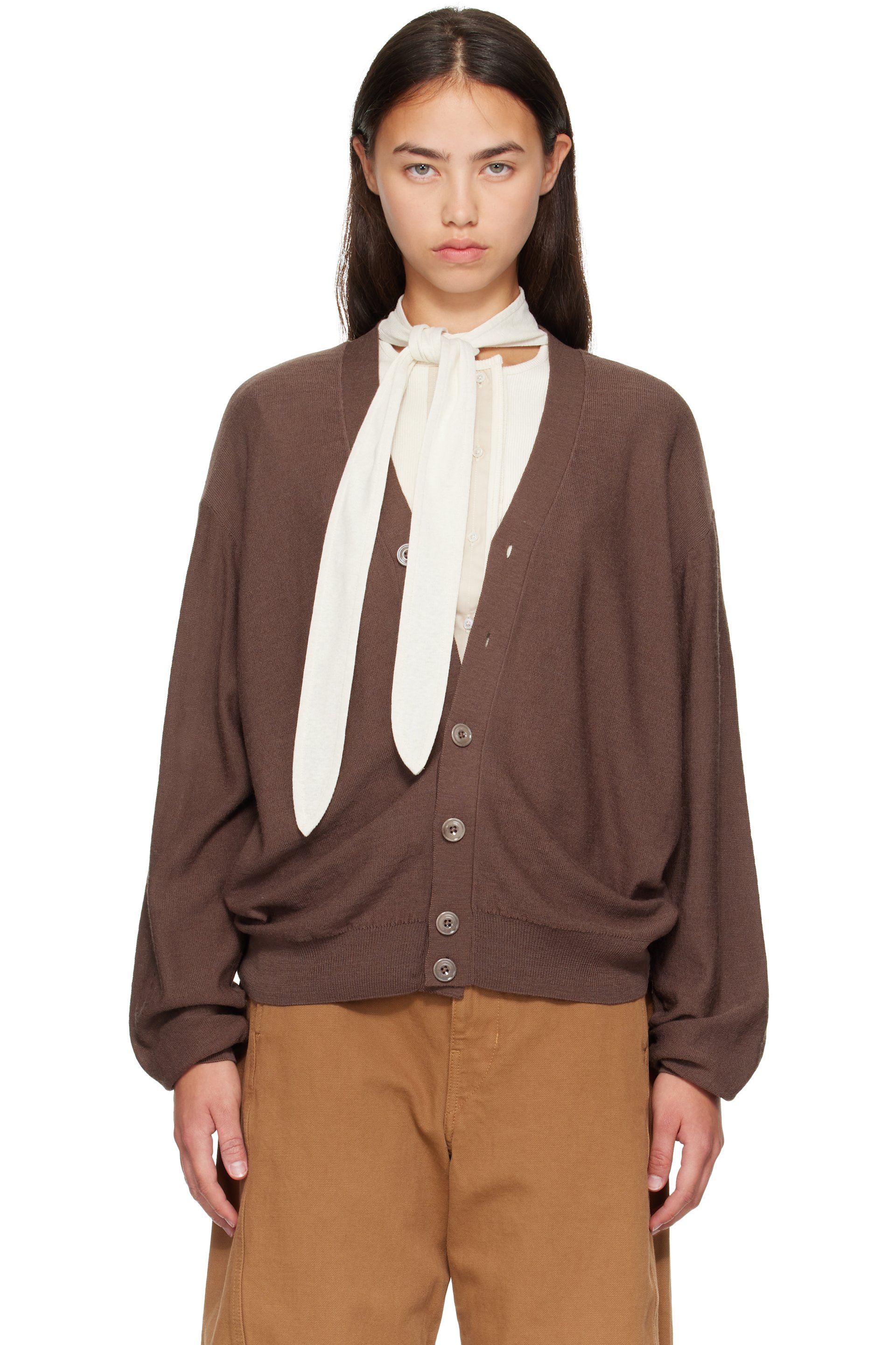 LEMAIRE - Brown Relaxed Twisted Cardigan