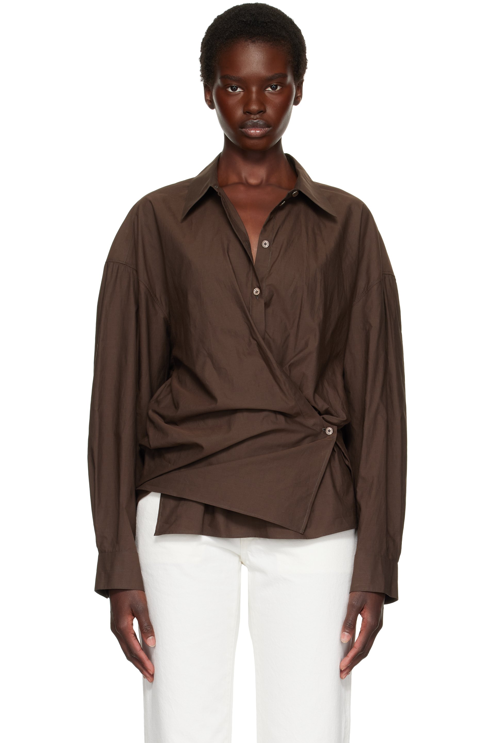 LEMAIRE - Brown Straight Collar Twisted Shirt