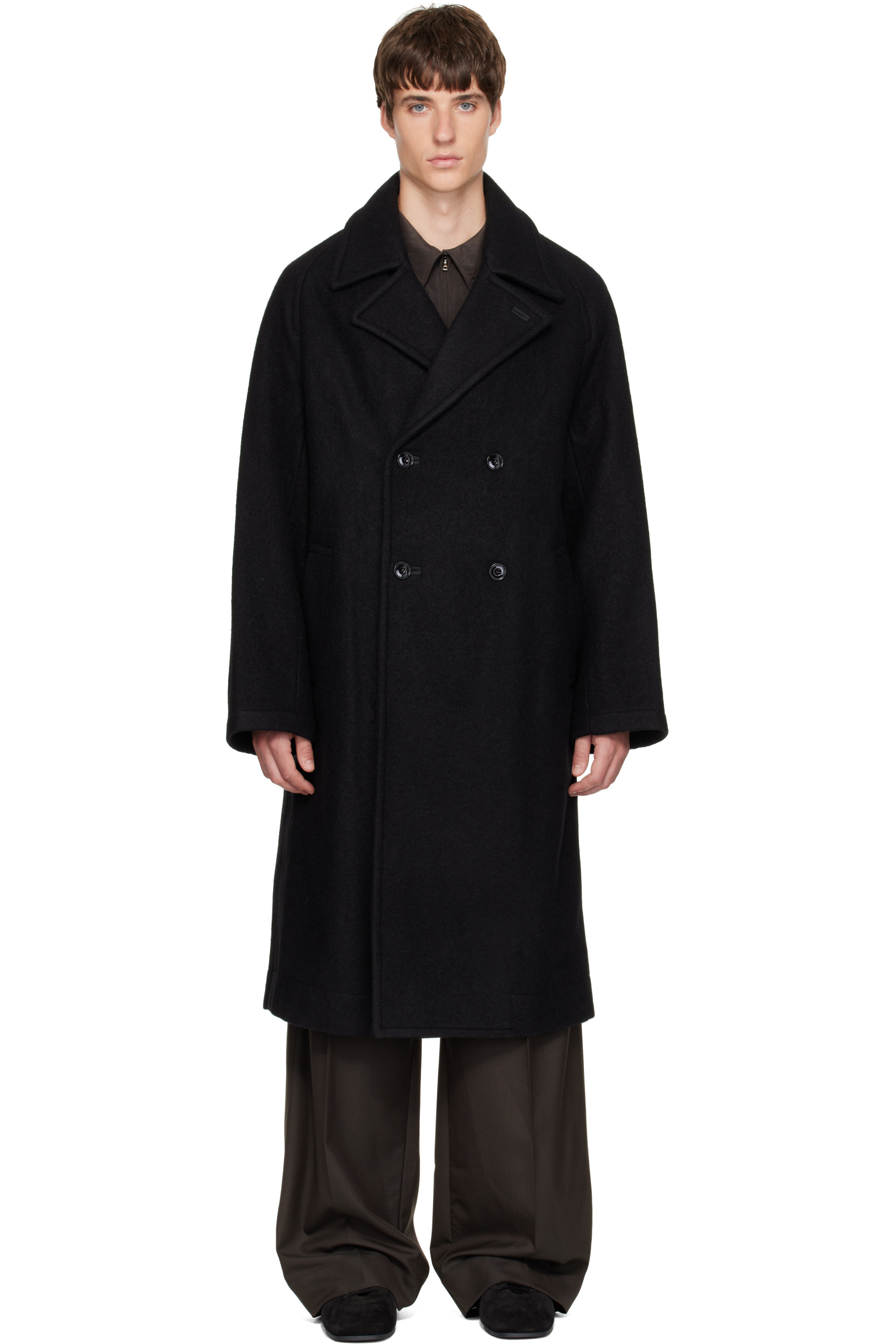 LEMAIRE - Black Double-Breasted Wool & Alpaca Coat
