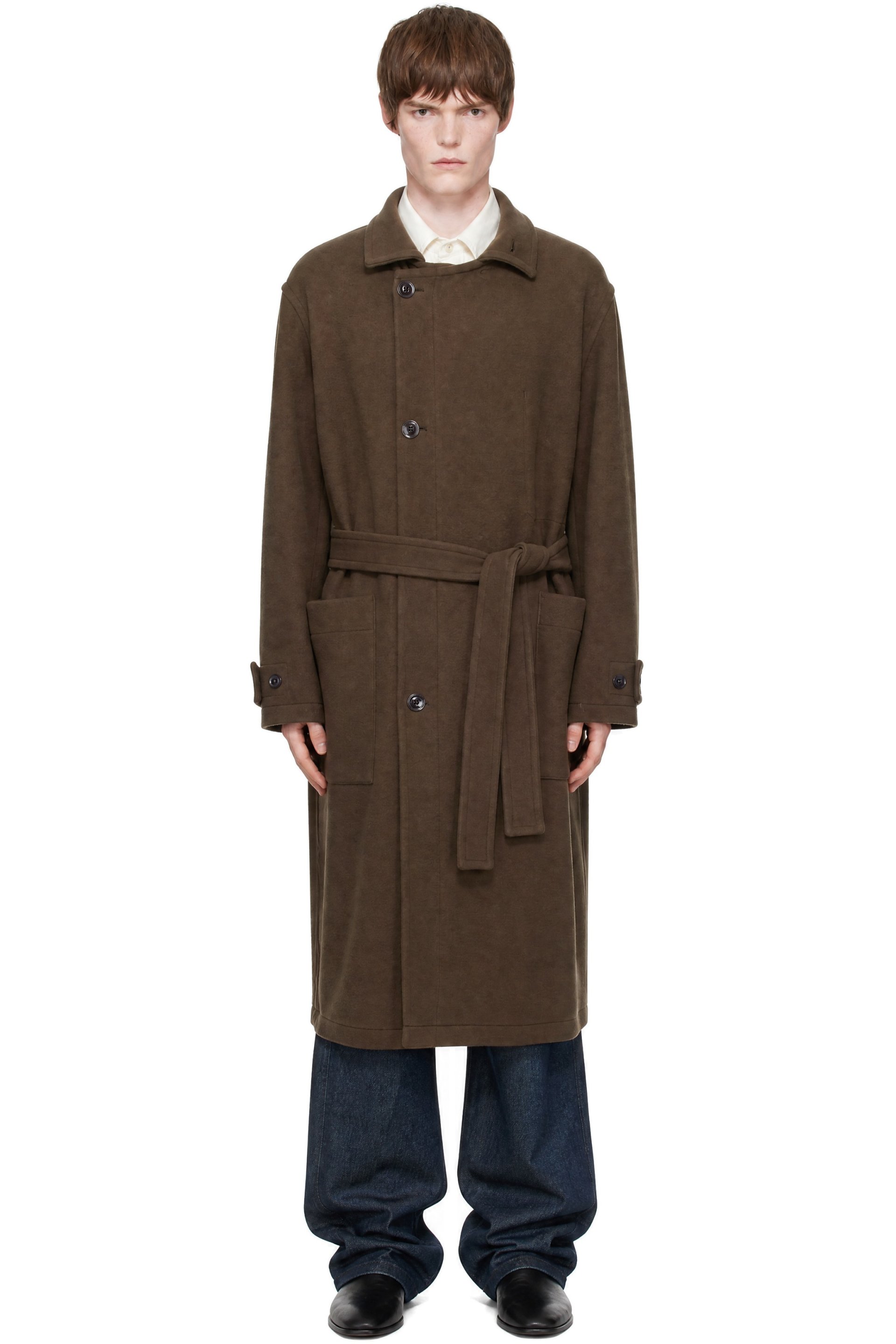 LEMAIRE - Brown Wrap Double Wool Coat