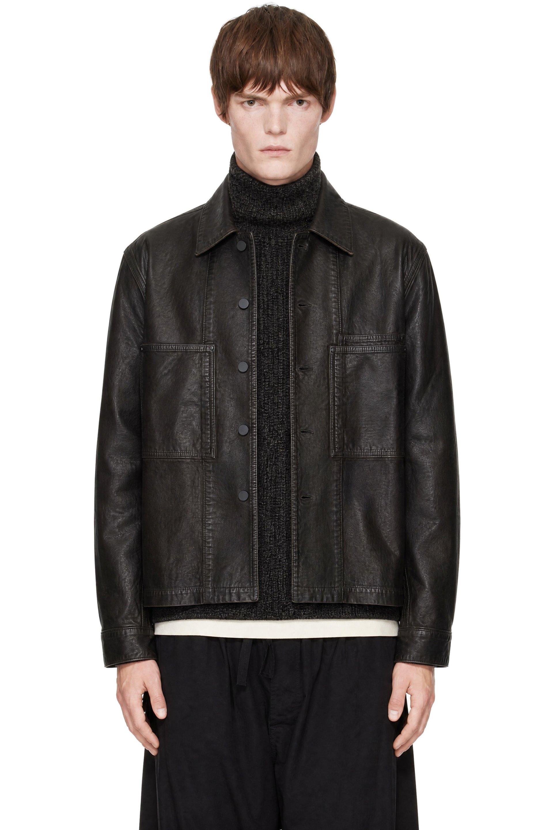 LEMAIRE - Surchemise de travail brune en denim enduit