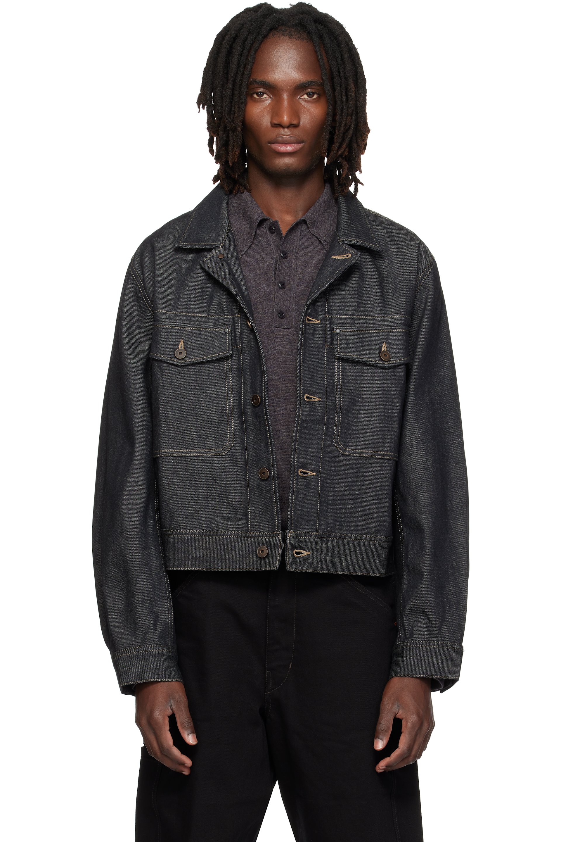 LEMAIRE - Blouson camionneur bleu marine en denim