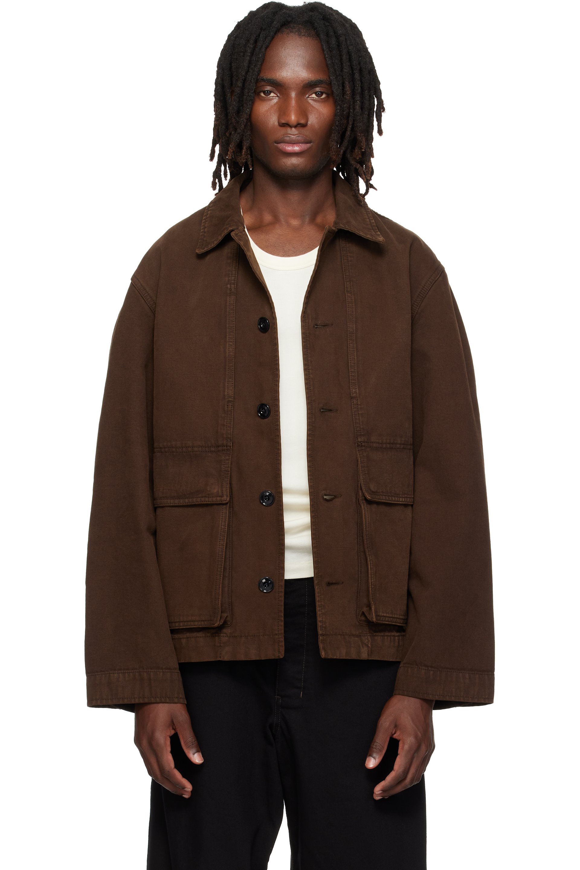LEMAIRE - Blouson droit brun en denim