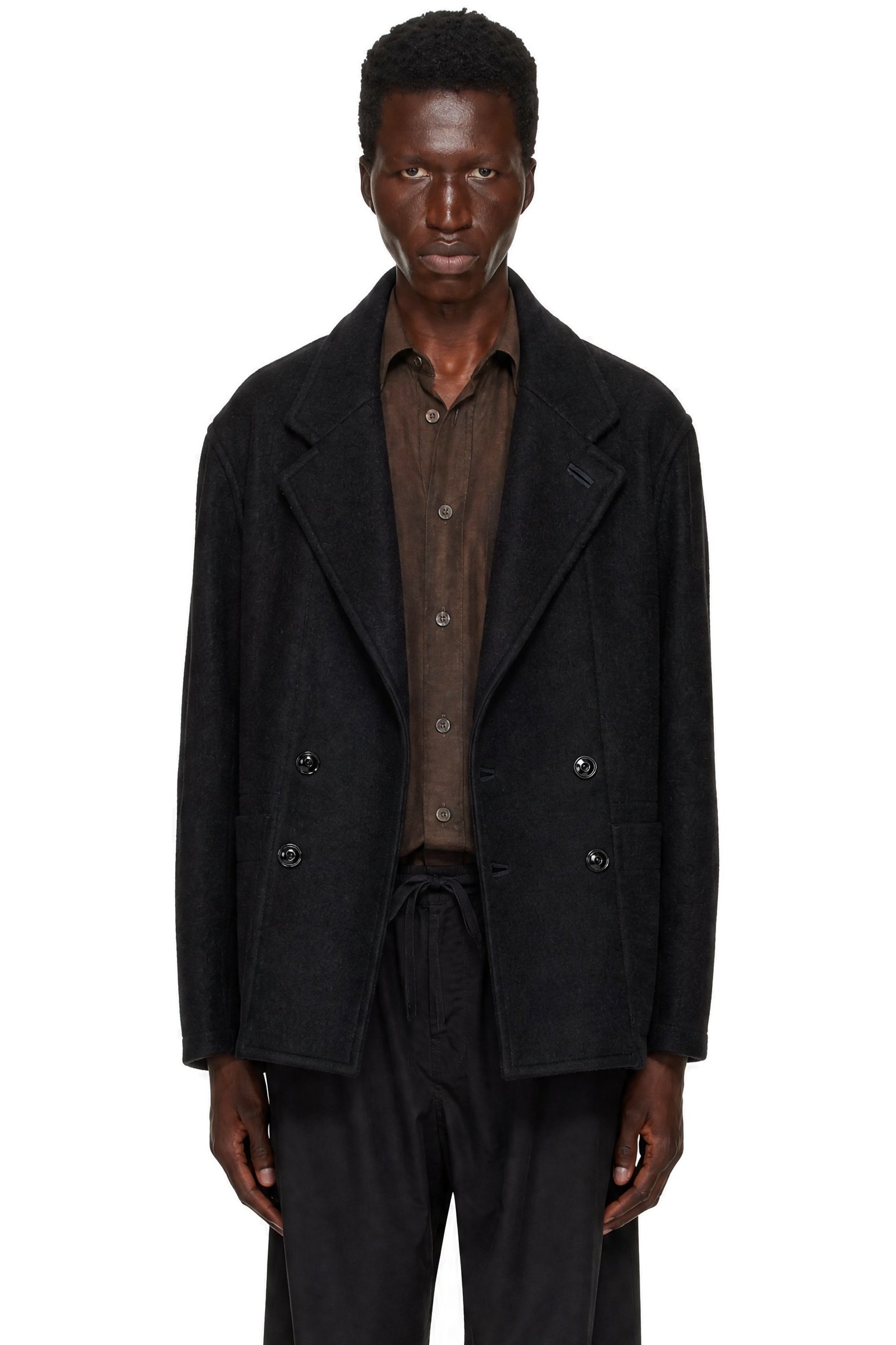 LEMAIRE - Manteau court noir à double boutonnage
