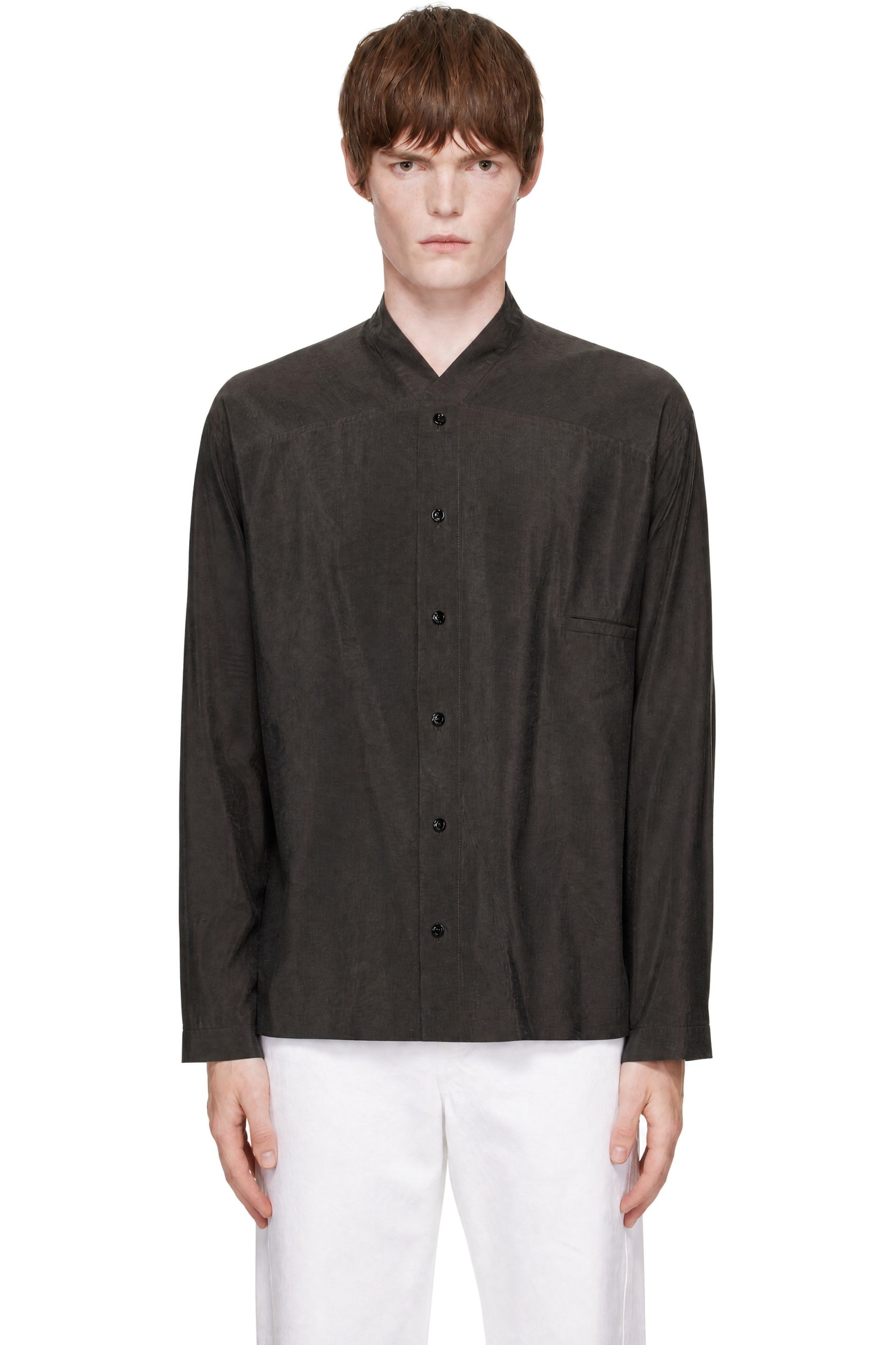 LEMAIRE - Brown V-Neck Shirt