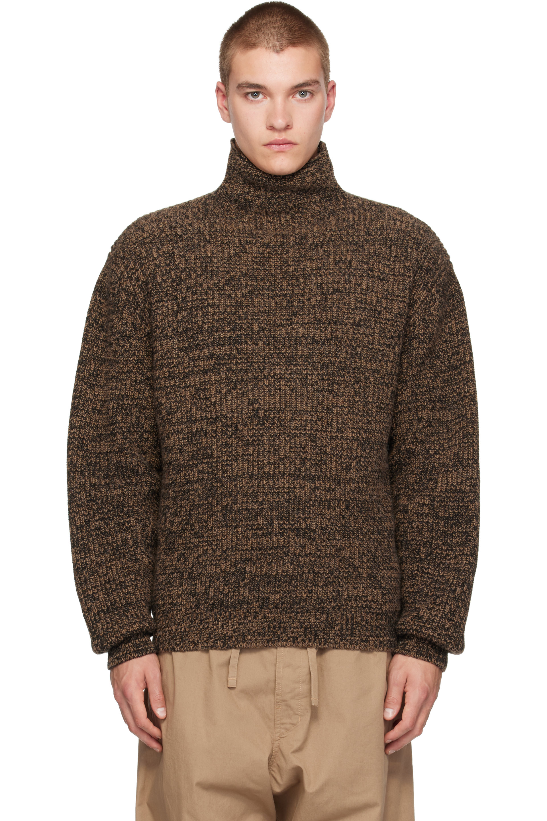 LEMAIRE - Brown High Neck Yak Alpaca Sweater