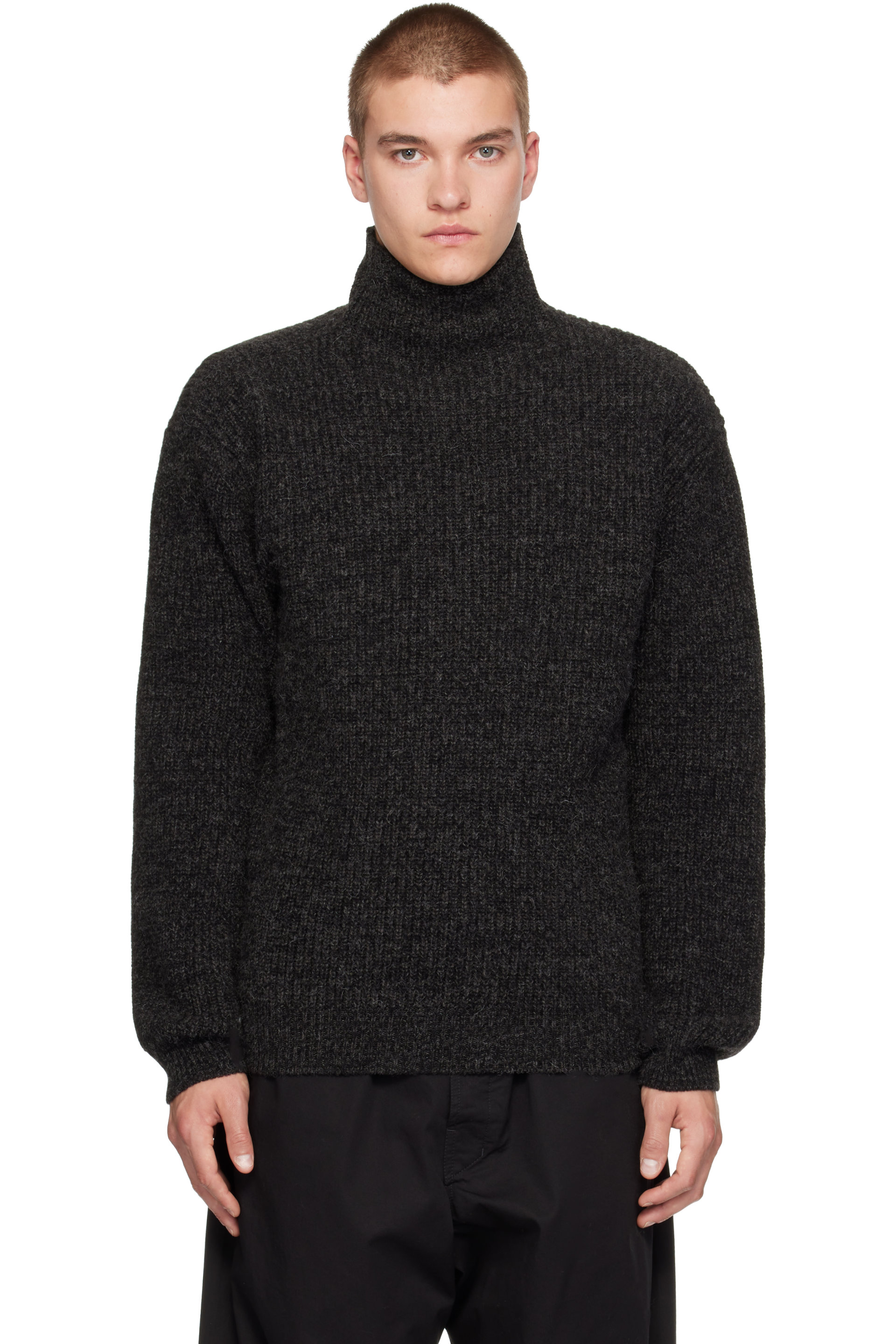 LEMAIRE - Gray High Neck Yak Alpaca Sweater