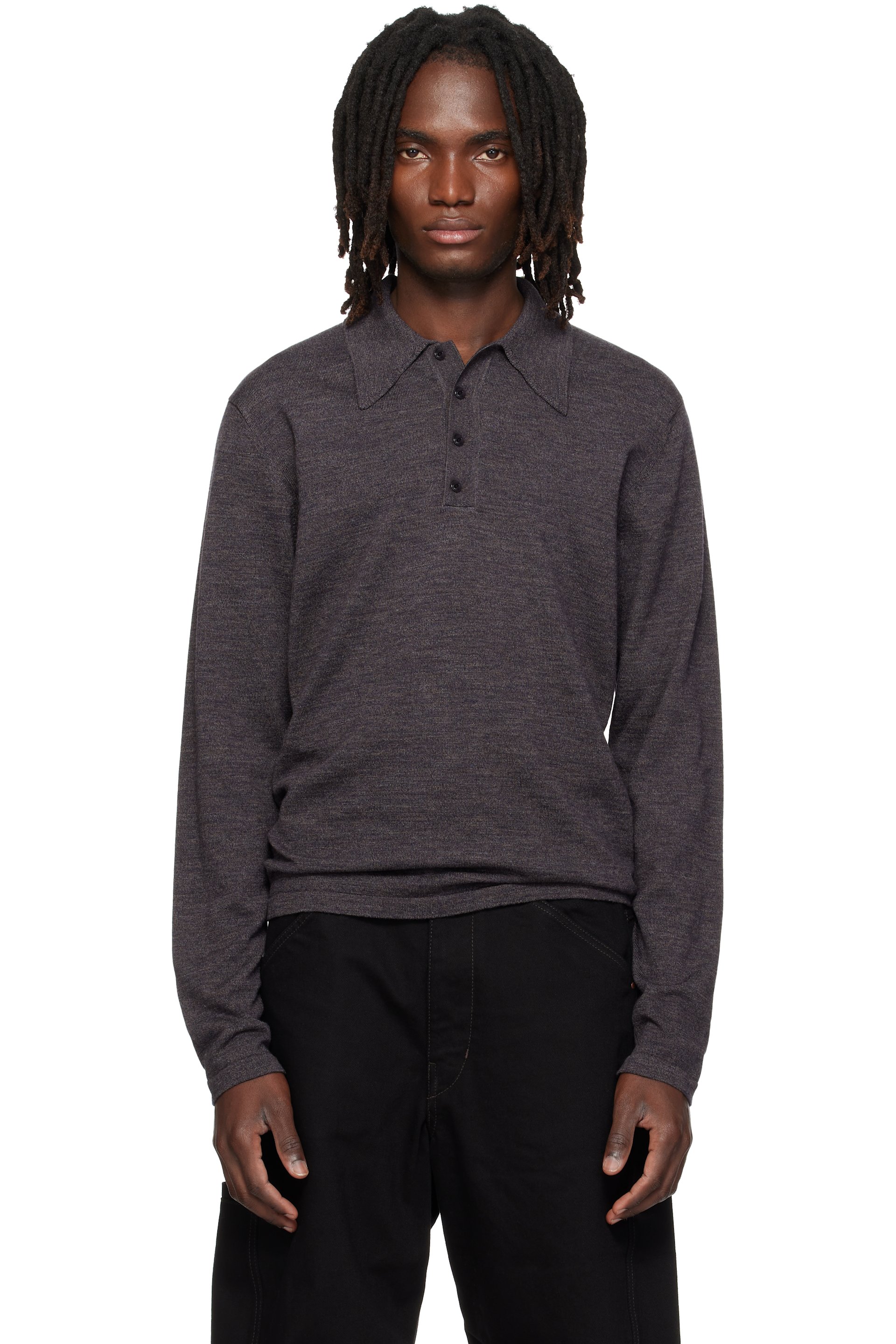 LEMAIRE - Gray Long-Sleeve Fine Mouliné Merino Wool Polo