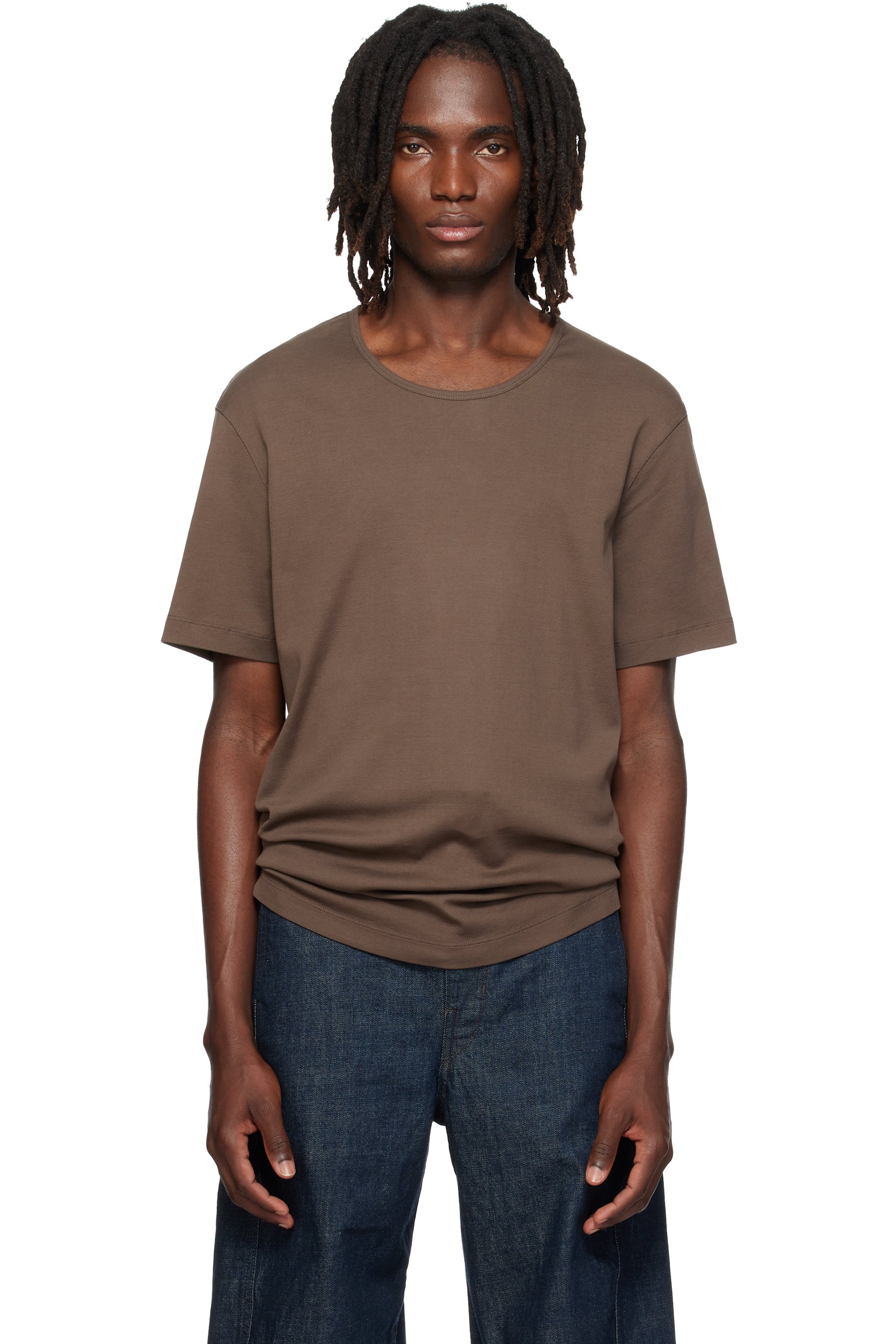 LEMAIRE - T-shirt brun à encolure arrondie