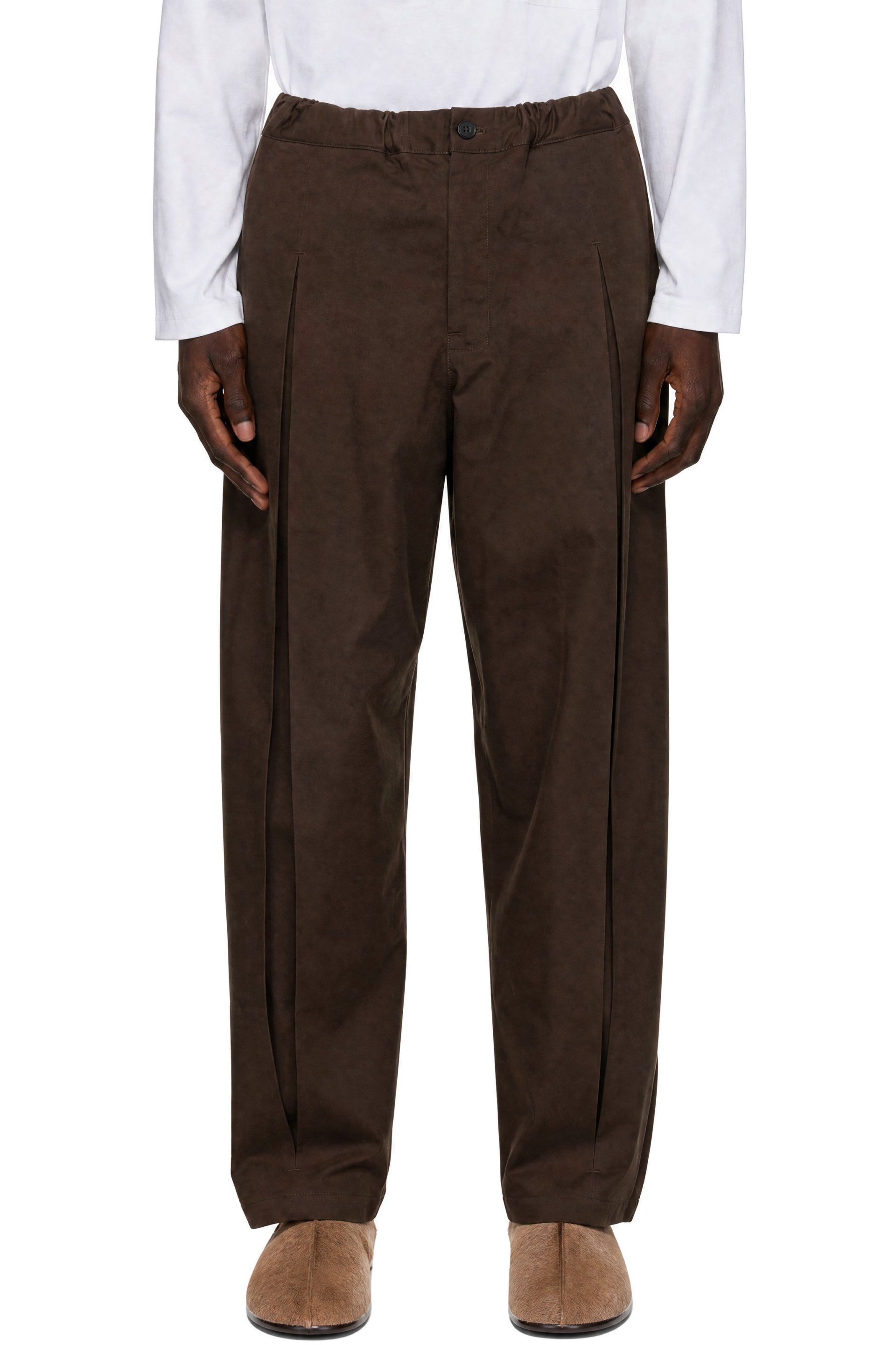 SAGE NATION - Brown Box Pleat Trousers