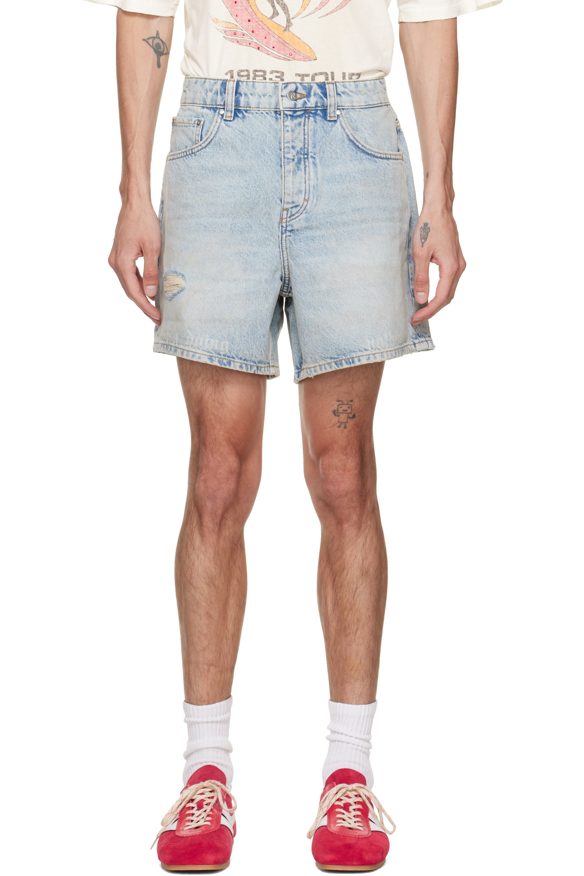 Represent - Blue 'Busy Doing Nothing' Denim Shorts