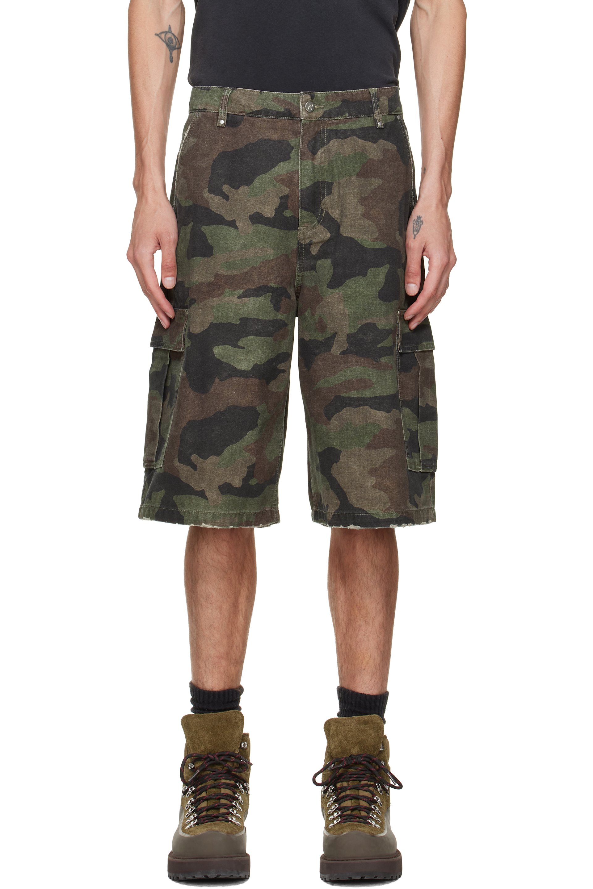 Represent - Green Camo Cargo Shorts